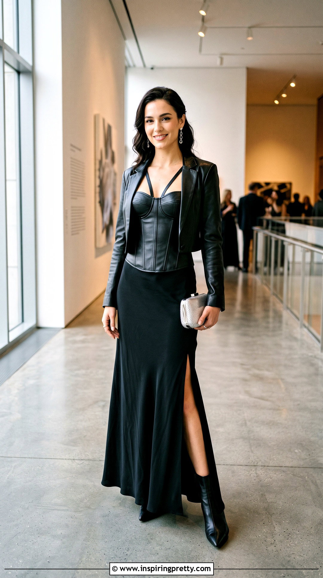 Black Leather Corset Top With Black Maxi Skirt - 20 black leather corset top with straps