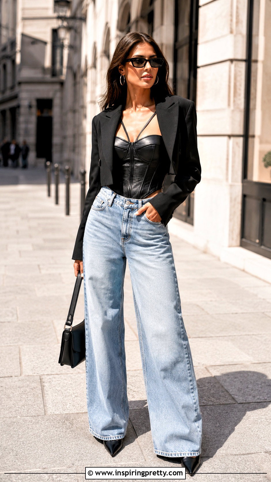Black Leather Corset Top With Wide Leg Jeans - 20 black leather corset top with straps