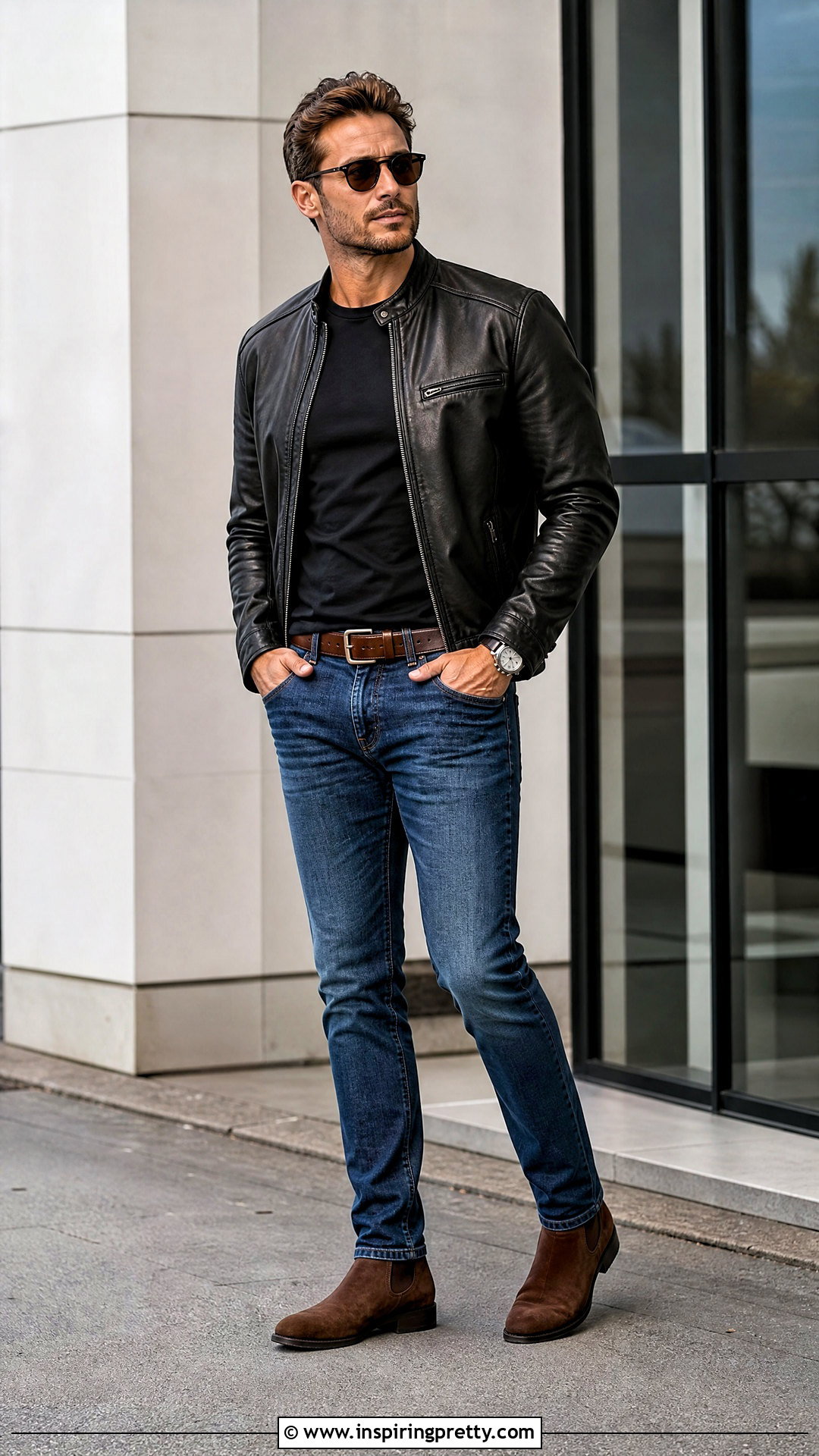 Black Leather Jacket Black Tee Blue Jeans - 20 Black Top Blue Jeans Mens