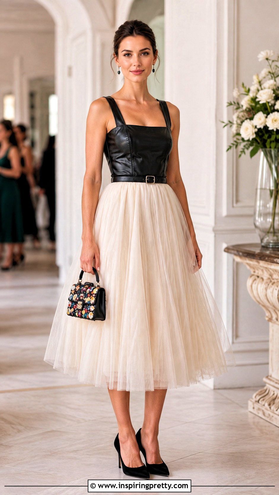 Black Leather Tank Top With White Tulle Skirt - 25 carrie bradshaw leather top outfit ideas