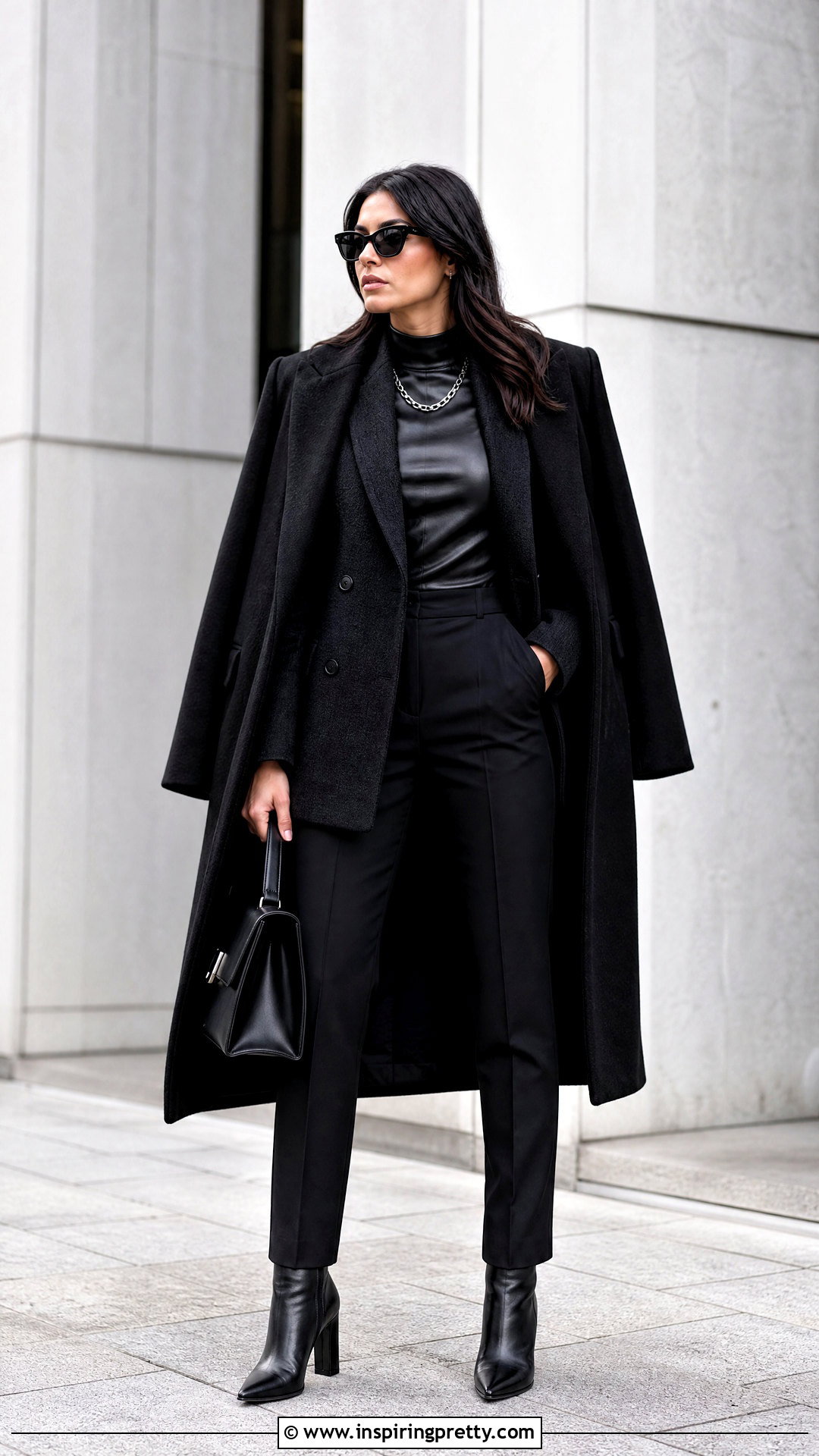 Black Leather Top With Monochrome Black Layers - 50 black leather top outfit ideas