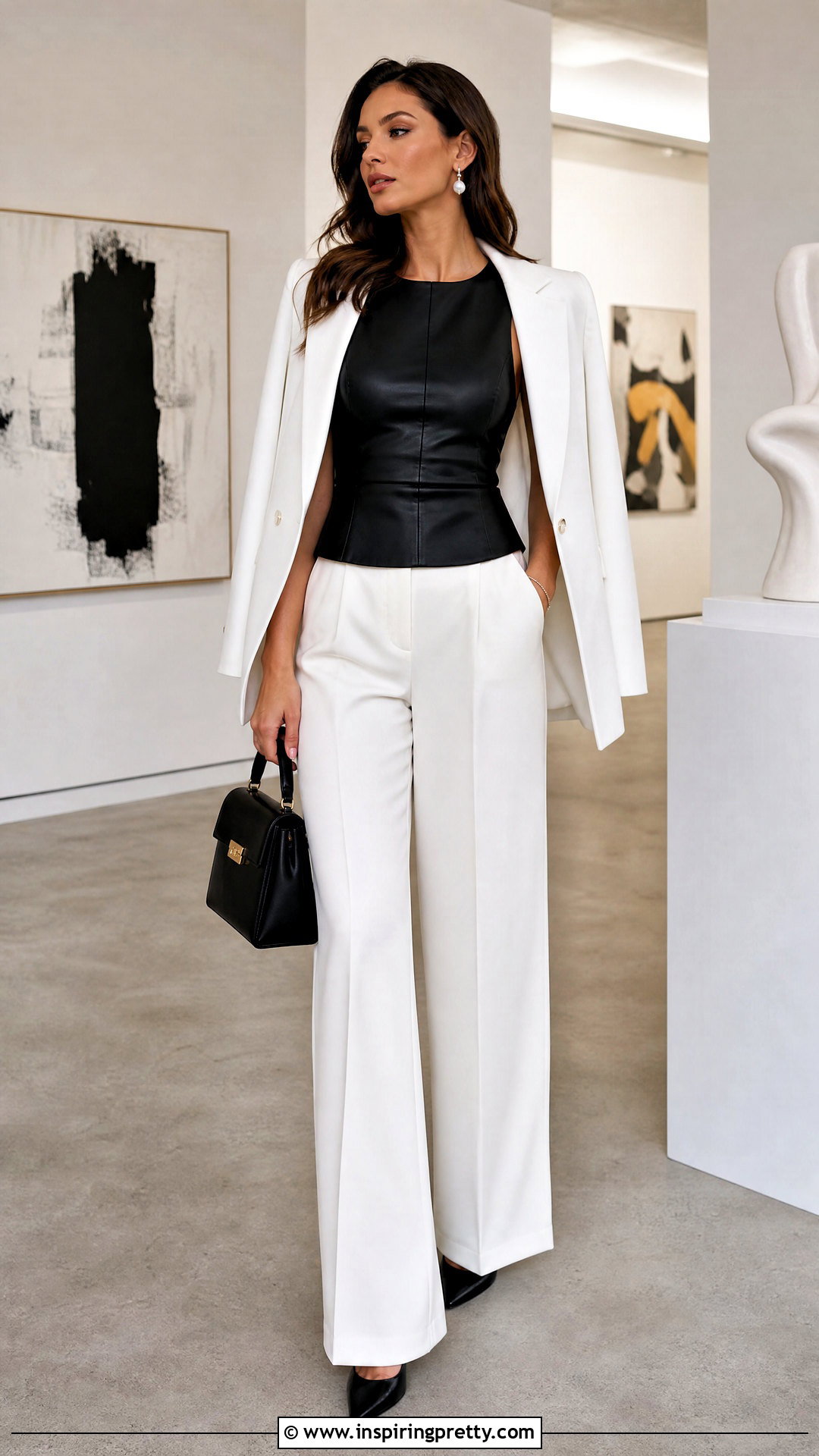 Black Leather Top With White Trousers - 50 black leather top outfit ideas