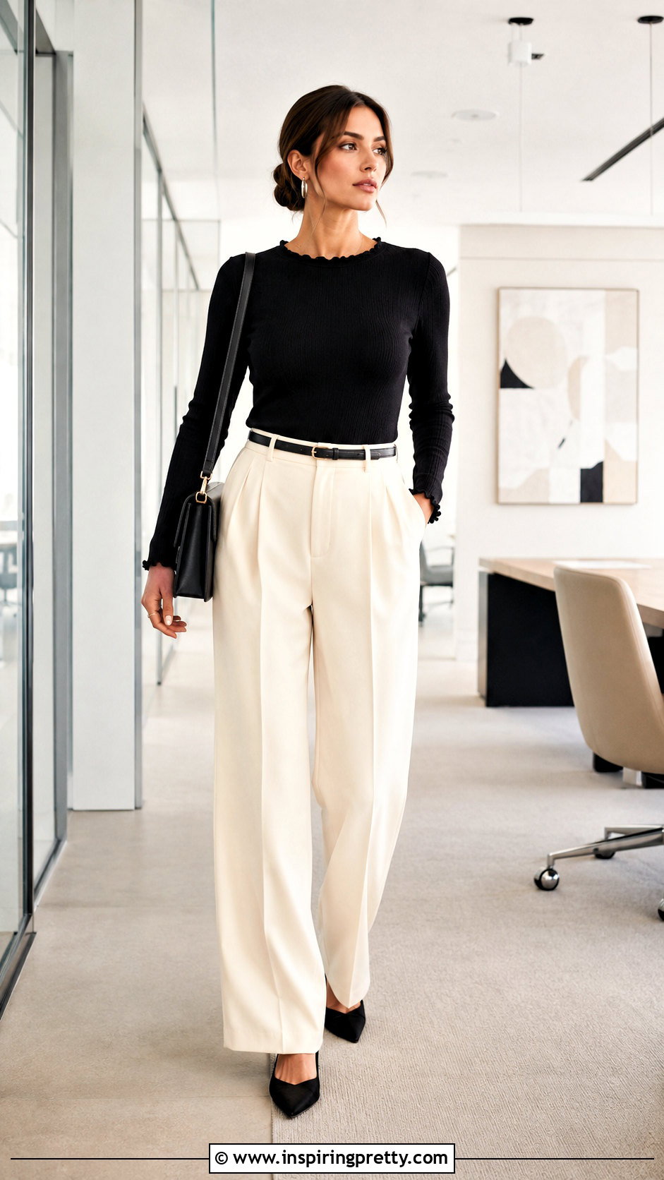 Black Lettuce Trim Top With Wide Leg Pants - 20 Lettuce Trim Top Outfit Inspirations