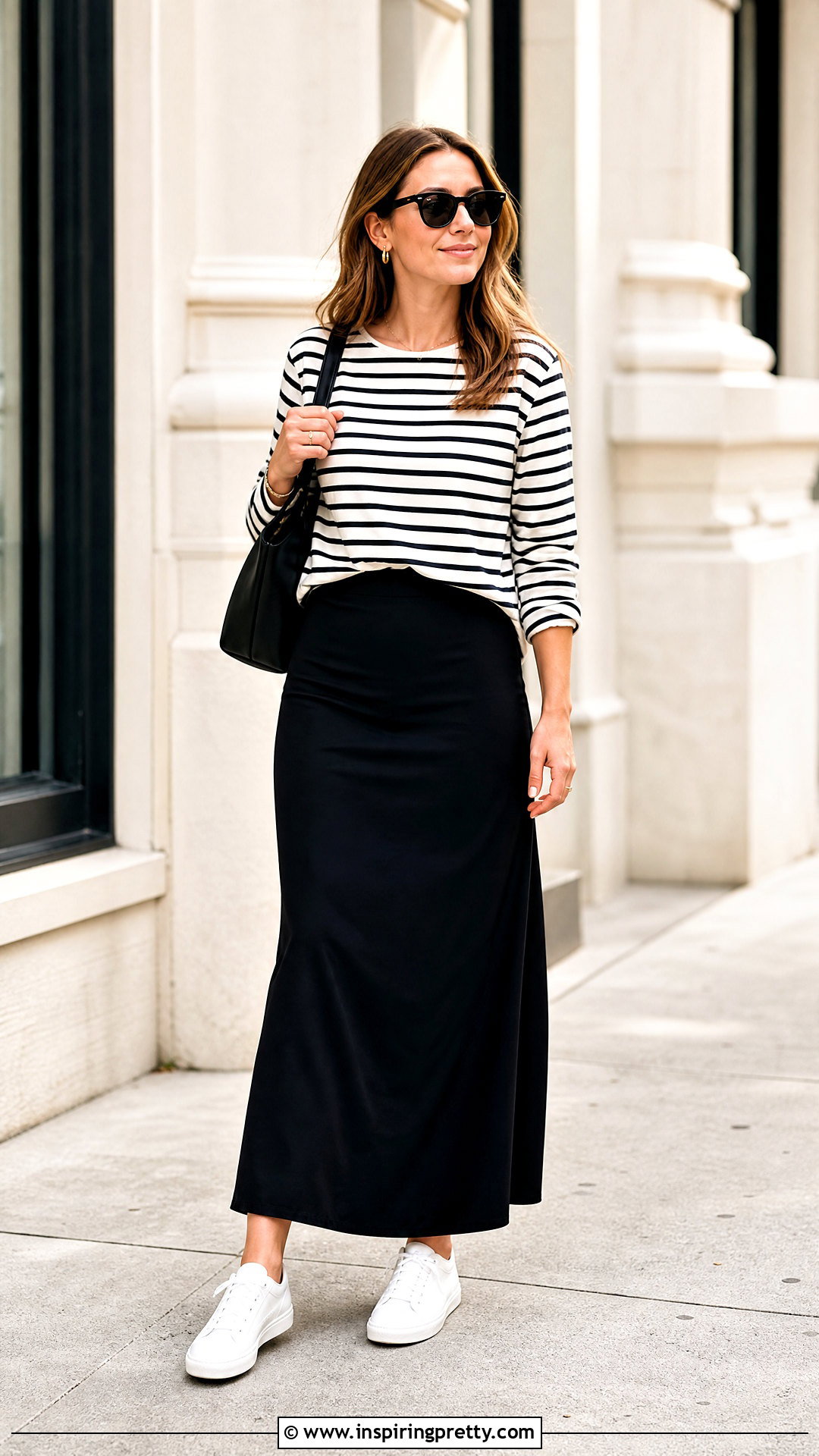 Black Long Skirt And Striped Top Outfit - 50 long skirt and top casual outfits