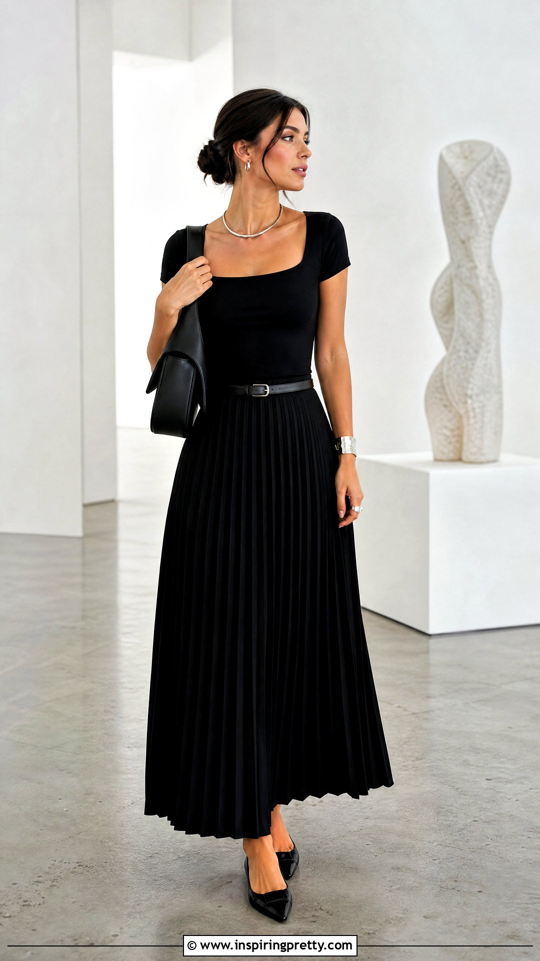 Black Long Skirt With Matching Black Top - 50 long skirt and top outfit ideas
