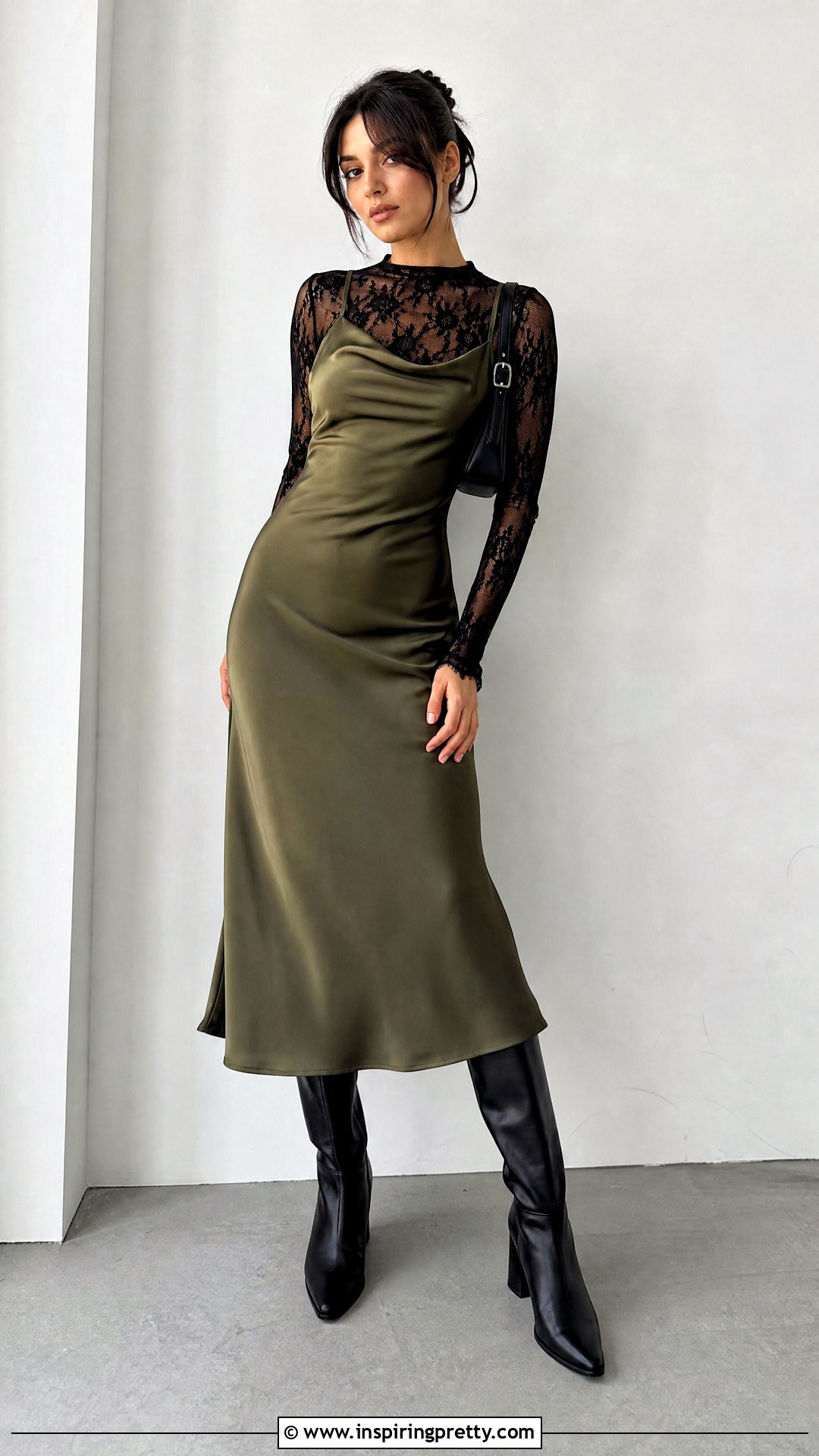 Black Long Sleeve Lace Top Under A Slip Dress - 50 long sleeve lace top outfit ideas