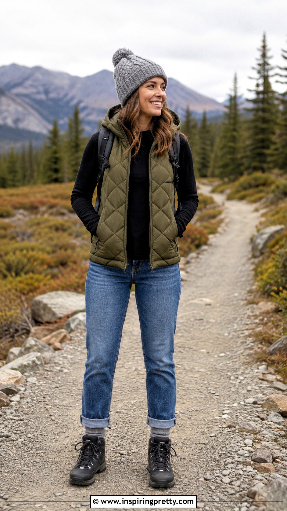 Black Long Sleeve Tee Blue Cuffed Jeans Black Hiking Boots - 25 black top blue jeans black boots