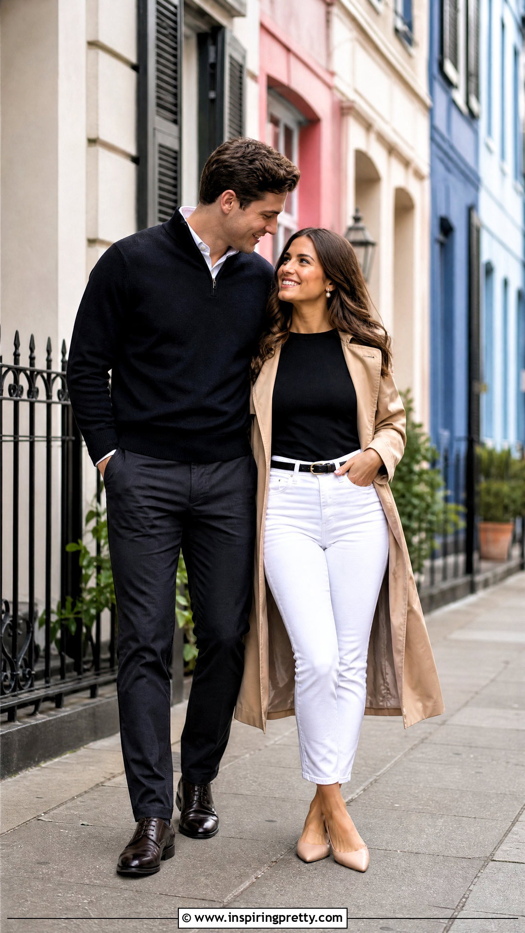 Black Long Sleeve Top And White Jeans Engagement Outfit - 25 black top and jeans engagement photos