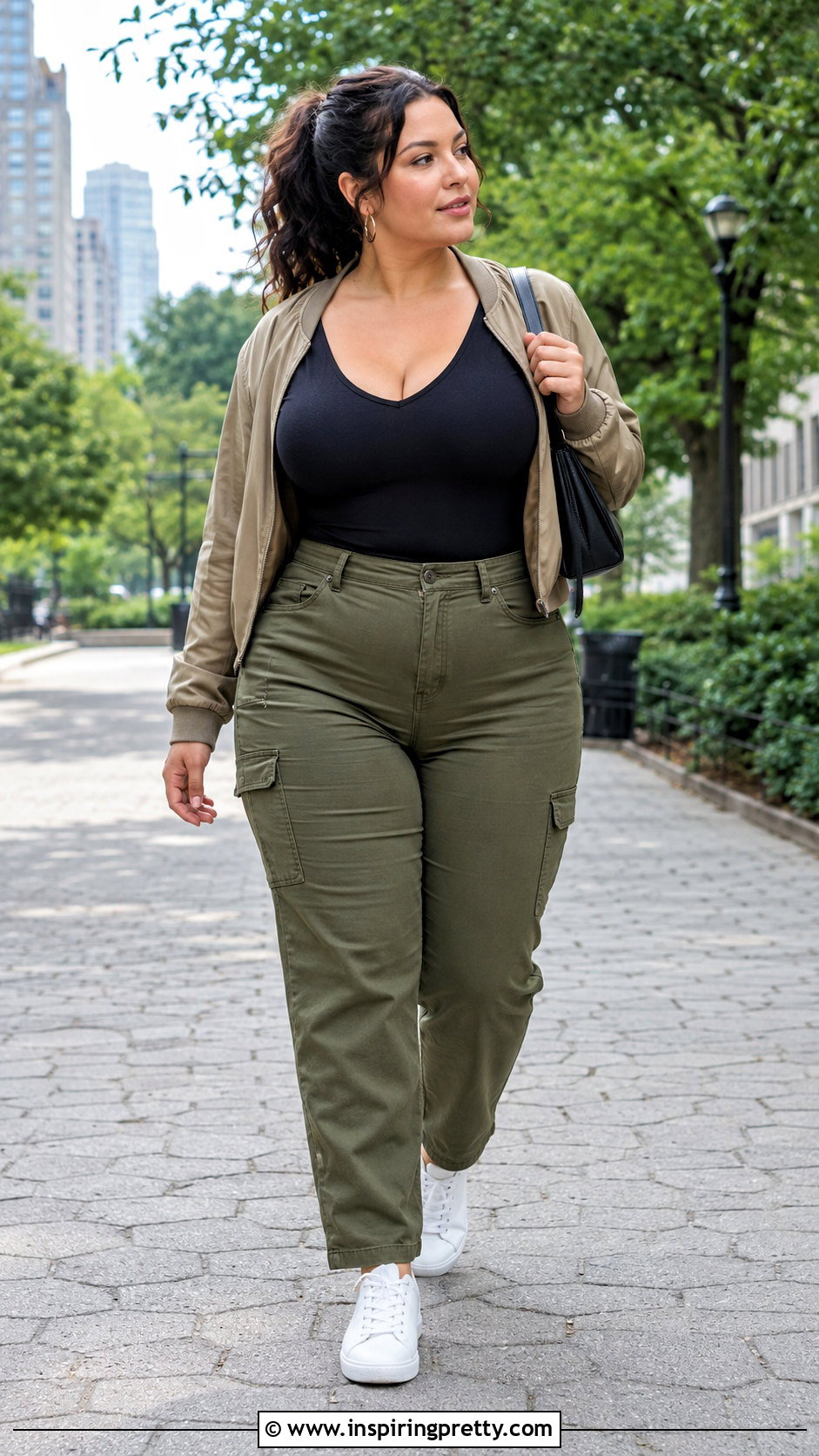 Black Long Sleeve Top With Cargo Pants - 20 busty black top outfit ideas