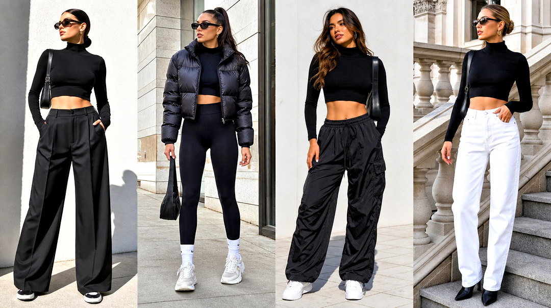 20 Black Long Sleeve Turtleneck Crop Top Outfit Ideas for Fall