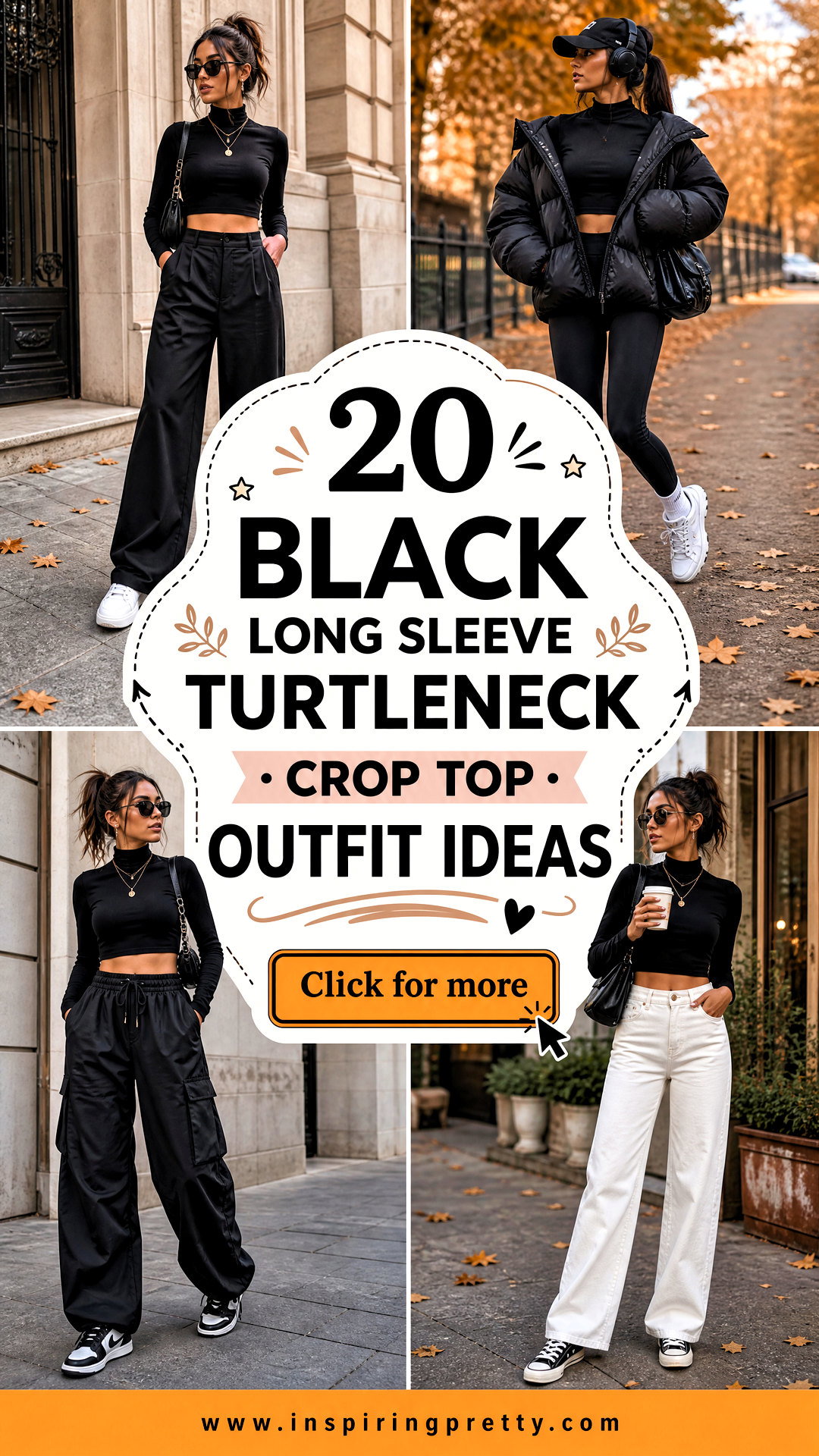 20 Black Long Sleeve Turtleneck Crop Top Outfit Ideas for Fall - 20 Black Long Sleeve Turtleneck Crop Top Outfit Ideas for Fall