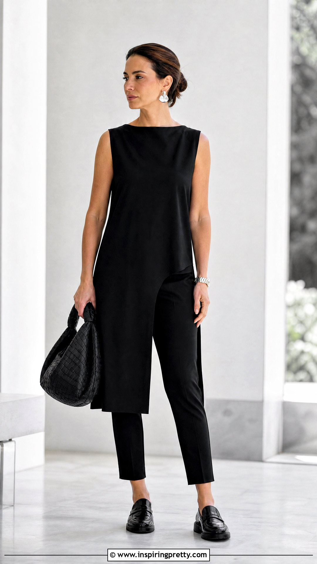 Black Long Sleeveless Tunic Top With Black Pants - 20 Long Sleeveless Tunic Tops outfit ideas