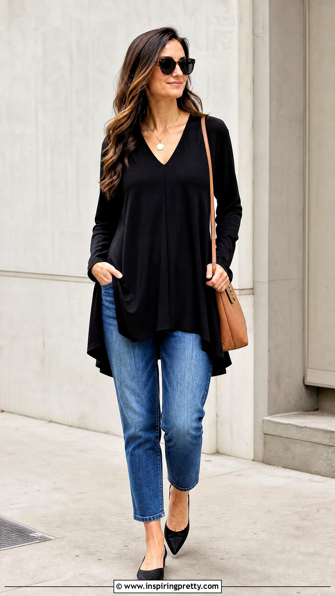 Black Long Top With Straight Leg Jeans - 50 long tops for women