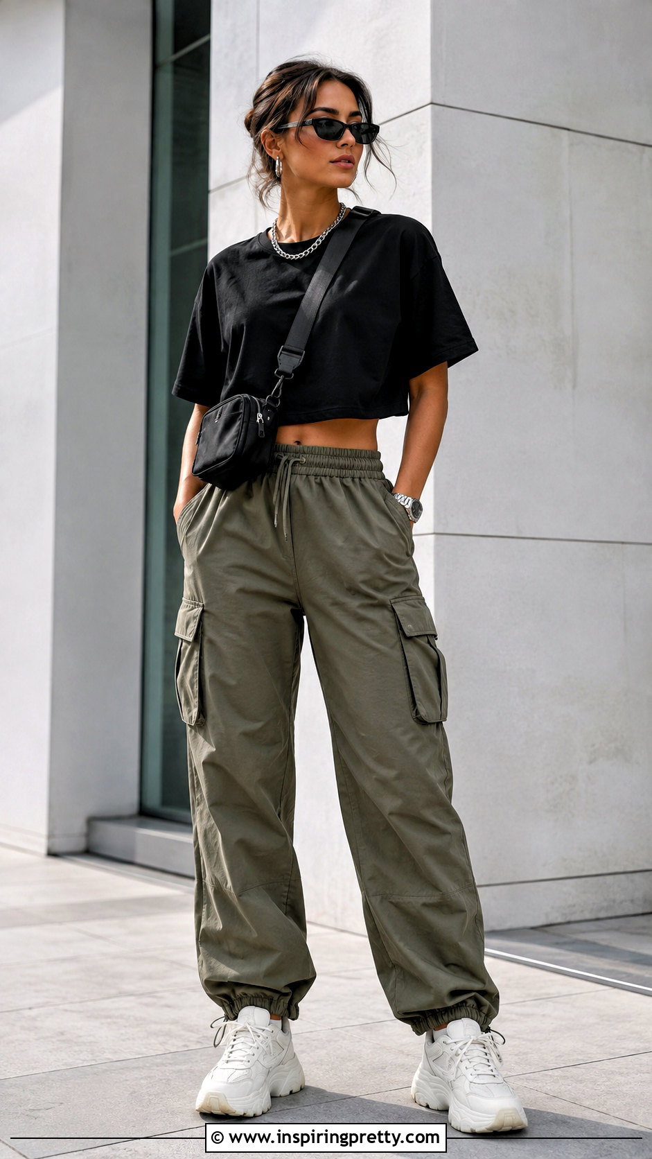 Black Loose Crop Top With Cargo Pants - 50 loose crop top outfits