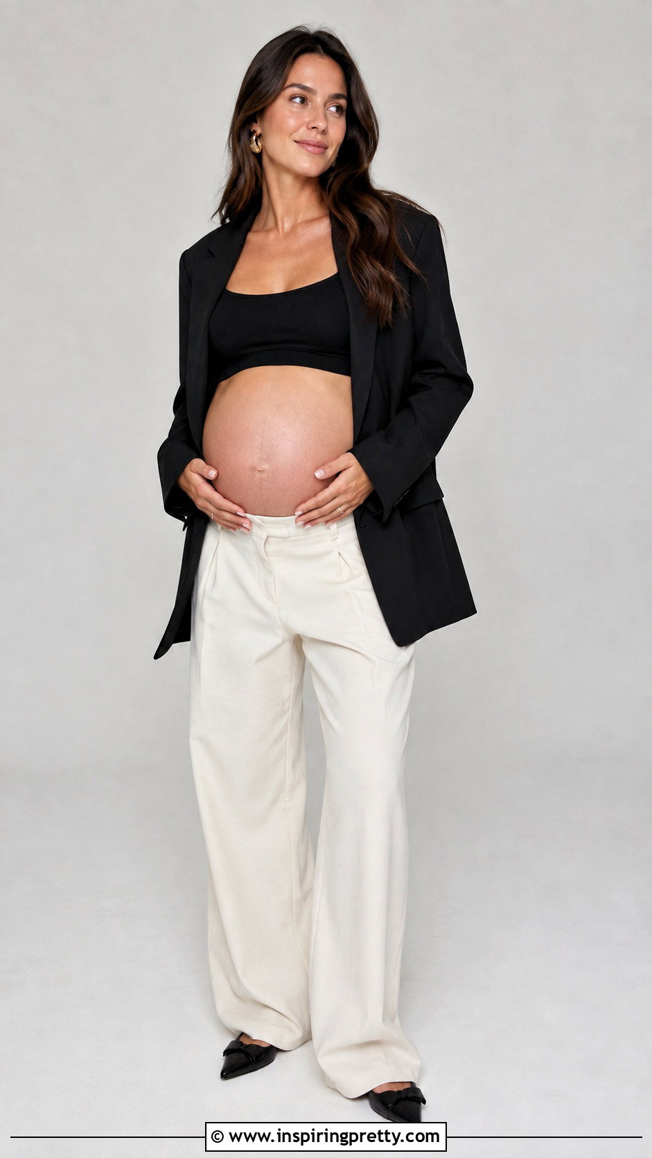 Black Maternity Crop Top And Wide Leg Pants Photoshoot - 25 maternity crop top photoshoot ideas