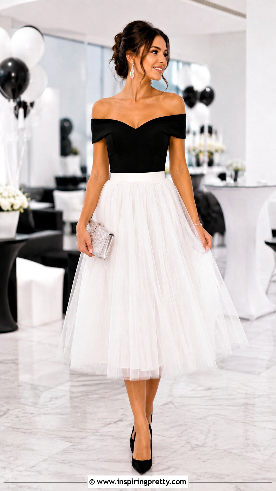 Black Maxi Skirt And Rhinestone Cami Party Outfit - 50 skirt and top party wear outfits