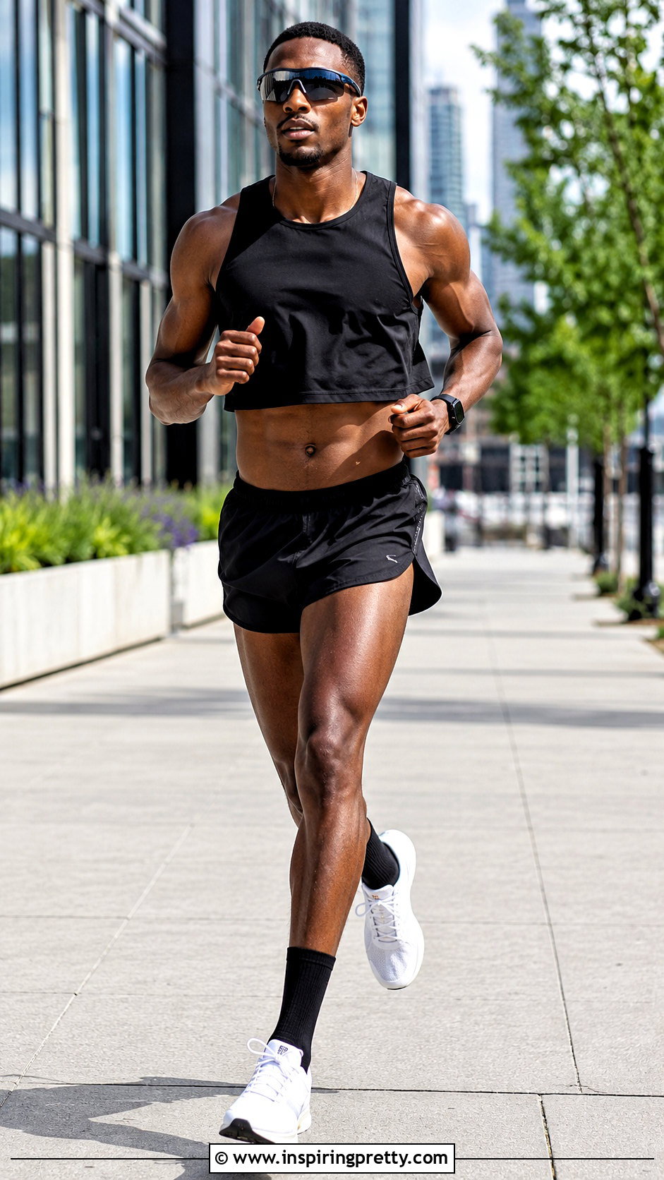 Black Mens Running Crop Top With Split Shorts - 20 Mens Running Crop Tops
