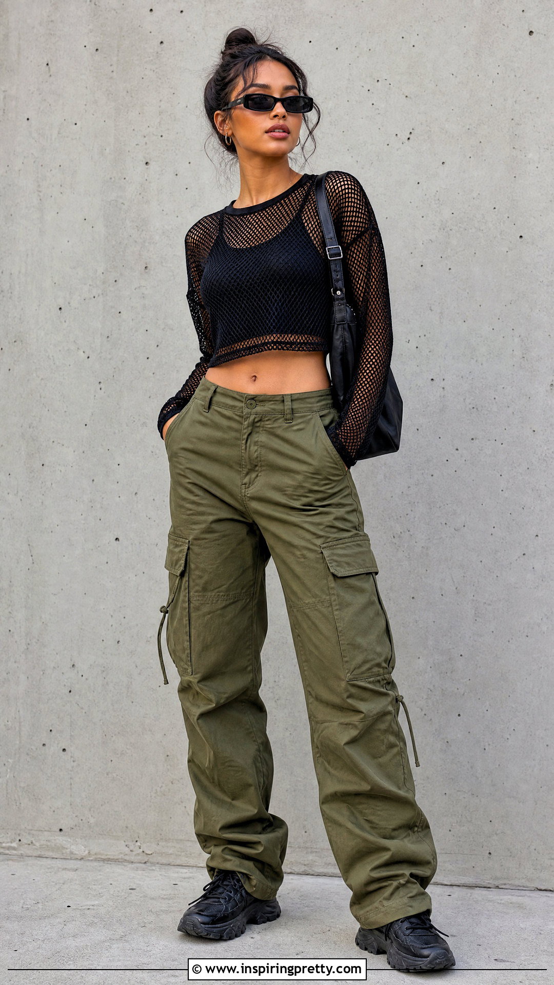 Black Mesh Athletic Top With Cargo Pants - 20 Black Mesh Athletic Top outfit ideas