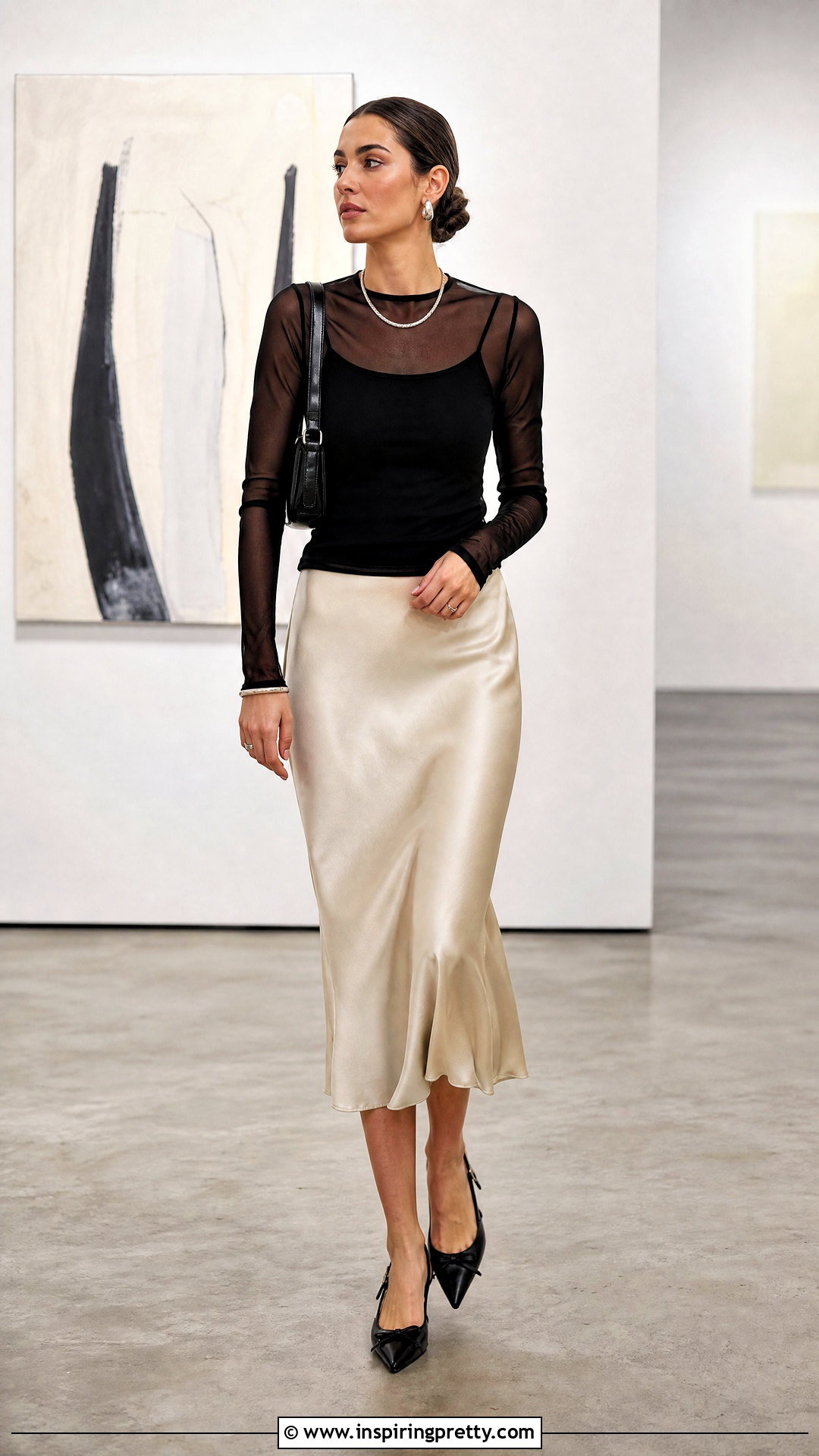 Black Mesh Fruitsaladvintage Top With Satin Midi Skirt - 25 Fruitsaladvintage Tops outfit ideas