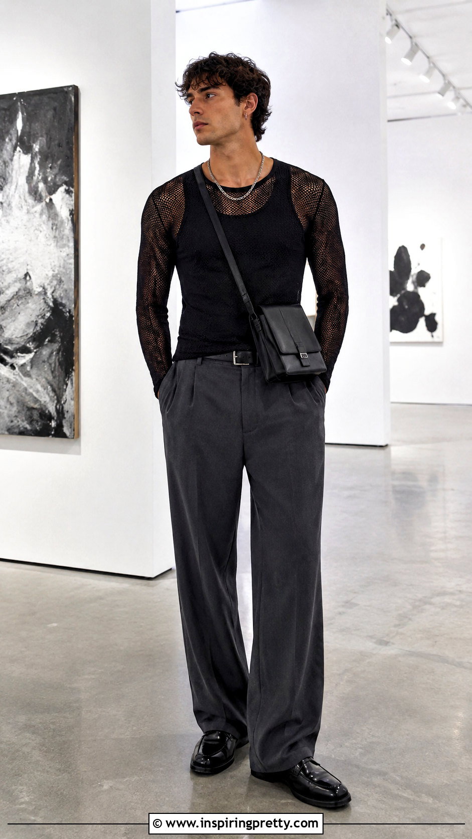 Black Mesh Long Sleeve Top With Wide Leg Trousers - 20 Mesh Long Sleeve Top Mens