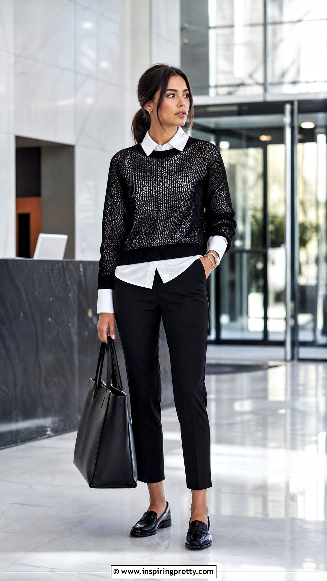 Black Mesh Top Over White Button Down Shirt - What To Wear Under Black Mesh Top (20 Ways)