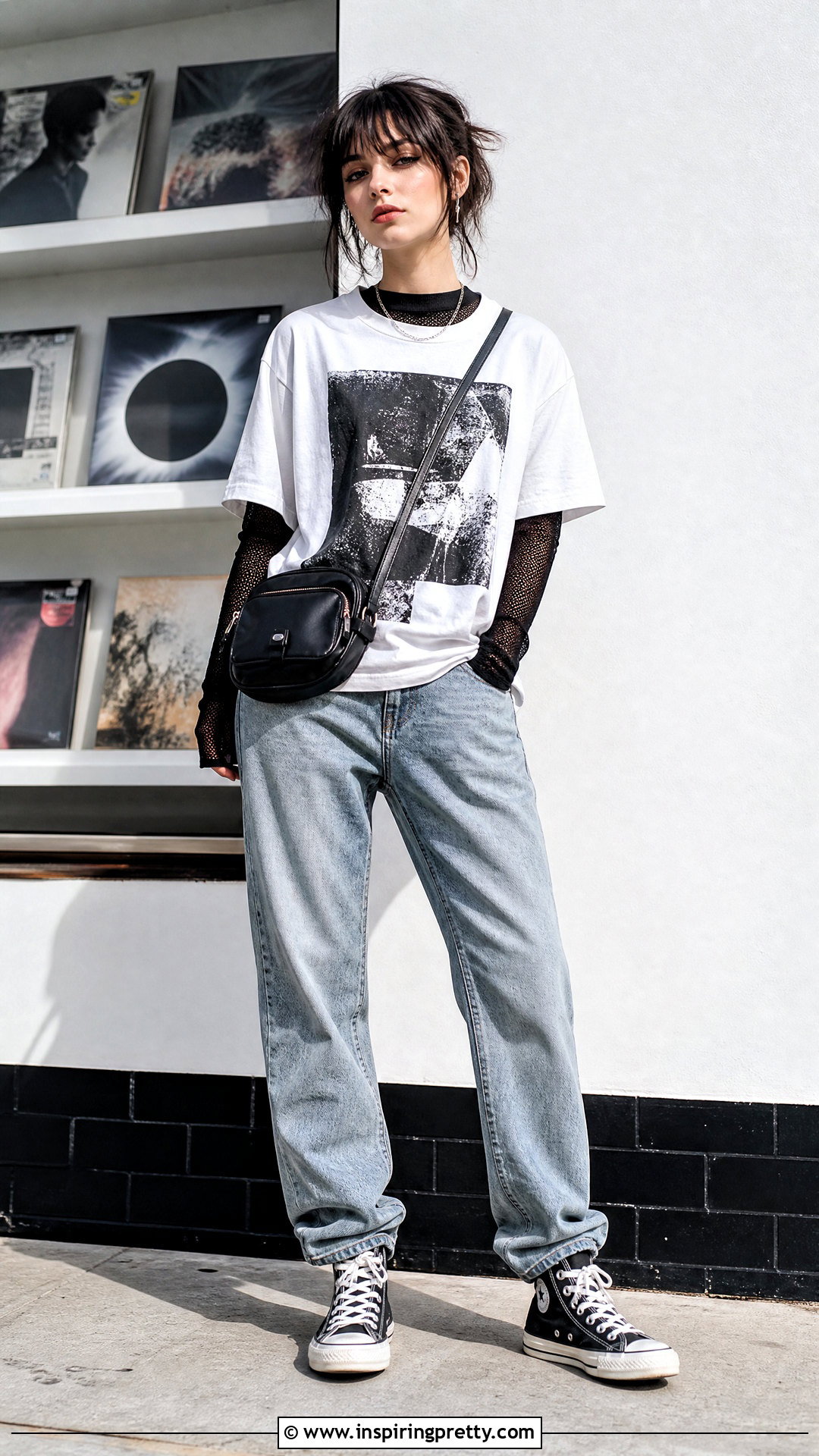 Black Mesh Top Under A Graphic T Shirt - 50 black mesh top outfit ideas