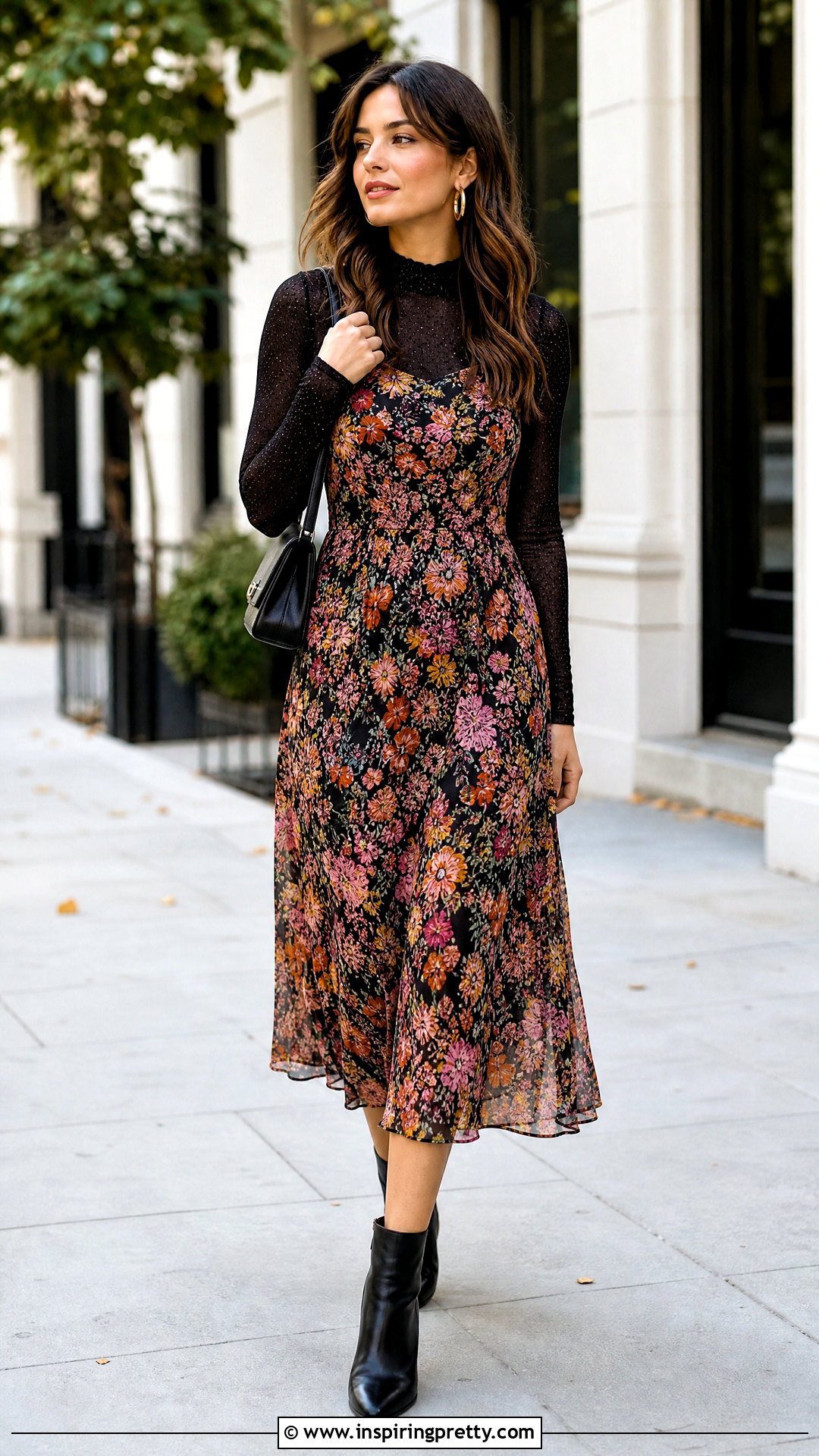 Black Mesh Top Under Floral Midi Dress - 25 Long Sleeve Mesh Top Under Dress outfit ideas