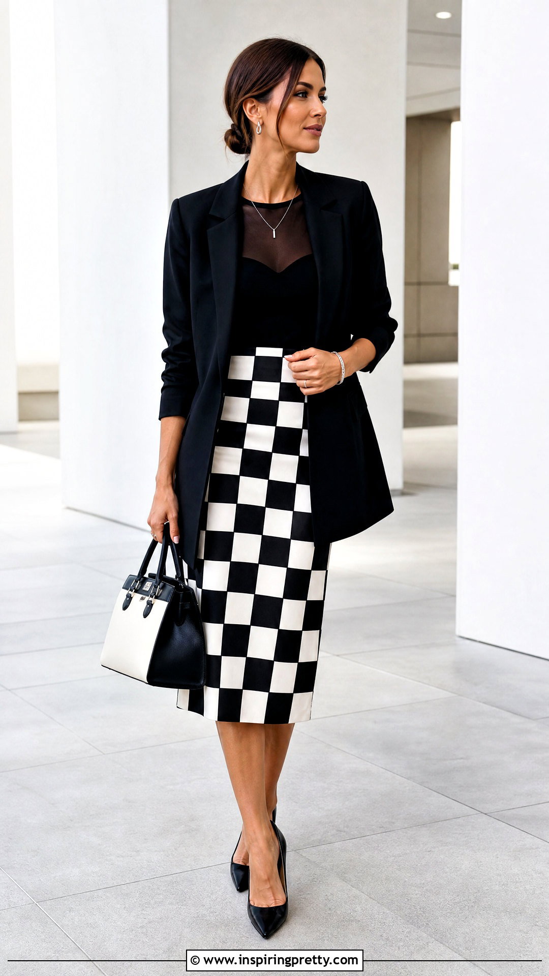 Black Mesh Top With Black And White Skirt - 50 black mesh top outfit ideas