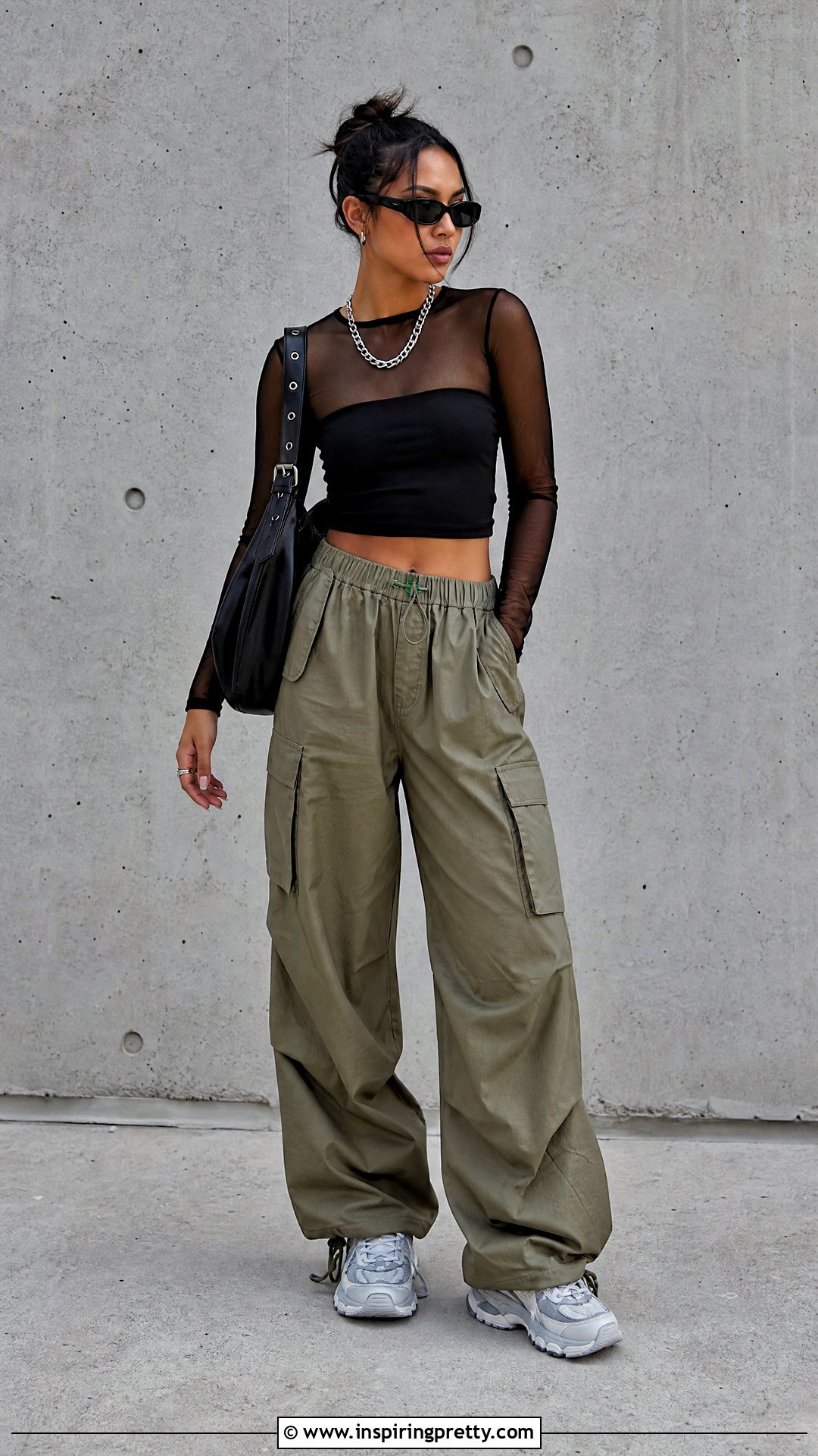 Black Mesh Top With Black Tube Top And Cargo Pants - What To Wear Under Black Mesh Top (20 Ways)