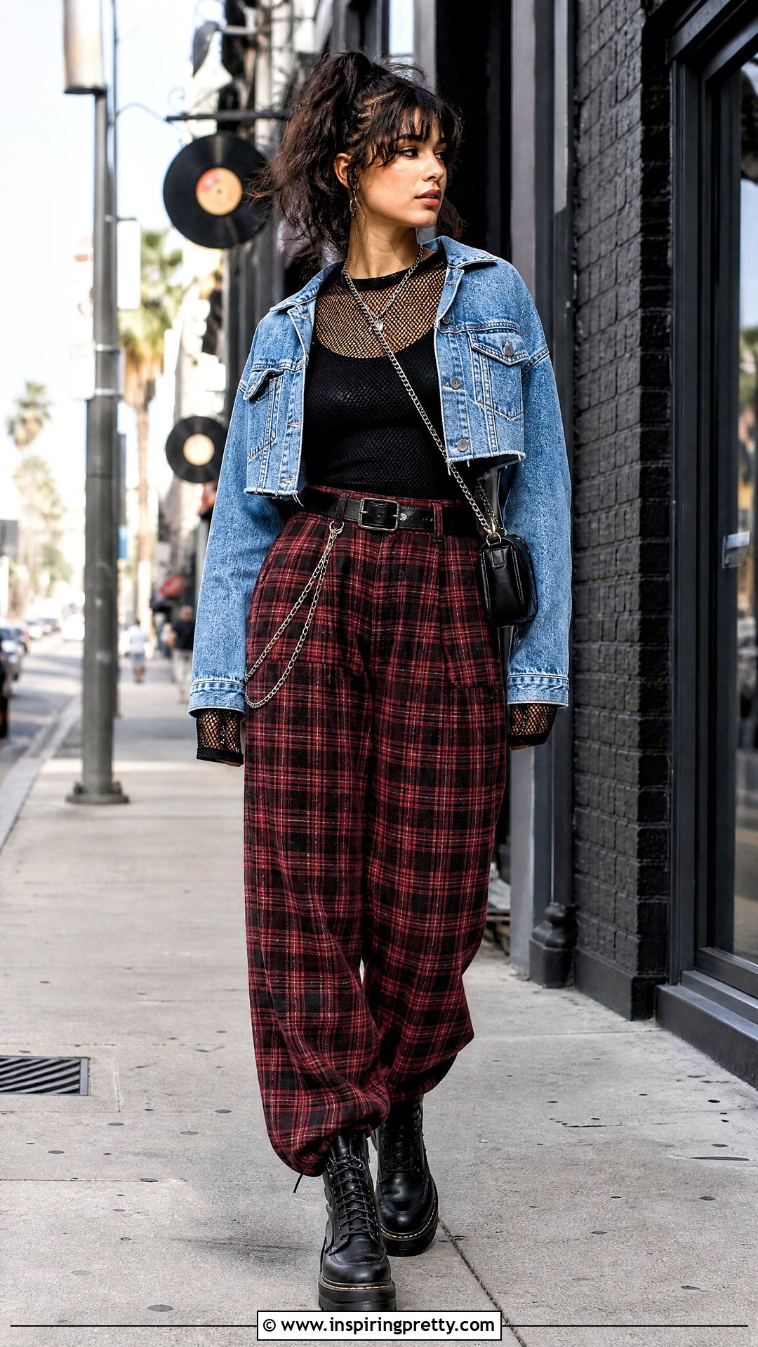 Black Mesh Top With Distressed Plaid Pants - 50 black mesh top outfit ideas