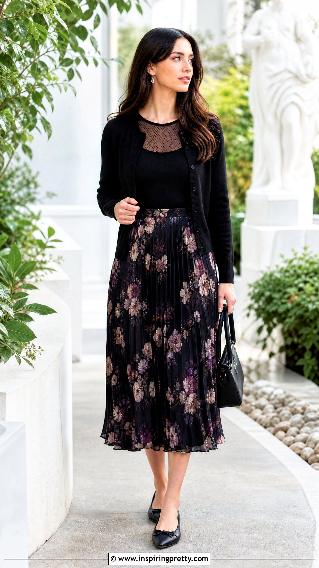 Black Mesh Top With Floral Midi Skirt - 50 black mesh top outfit ideas