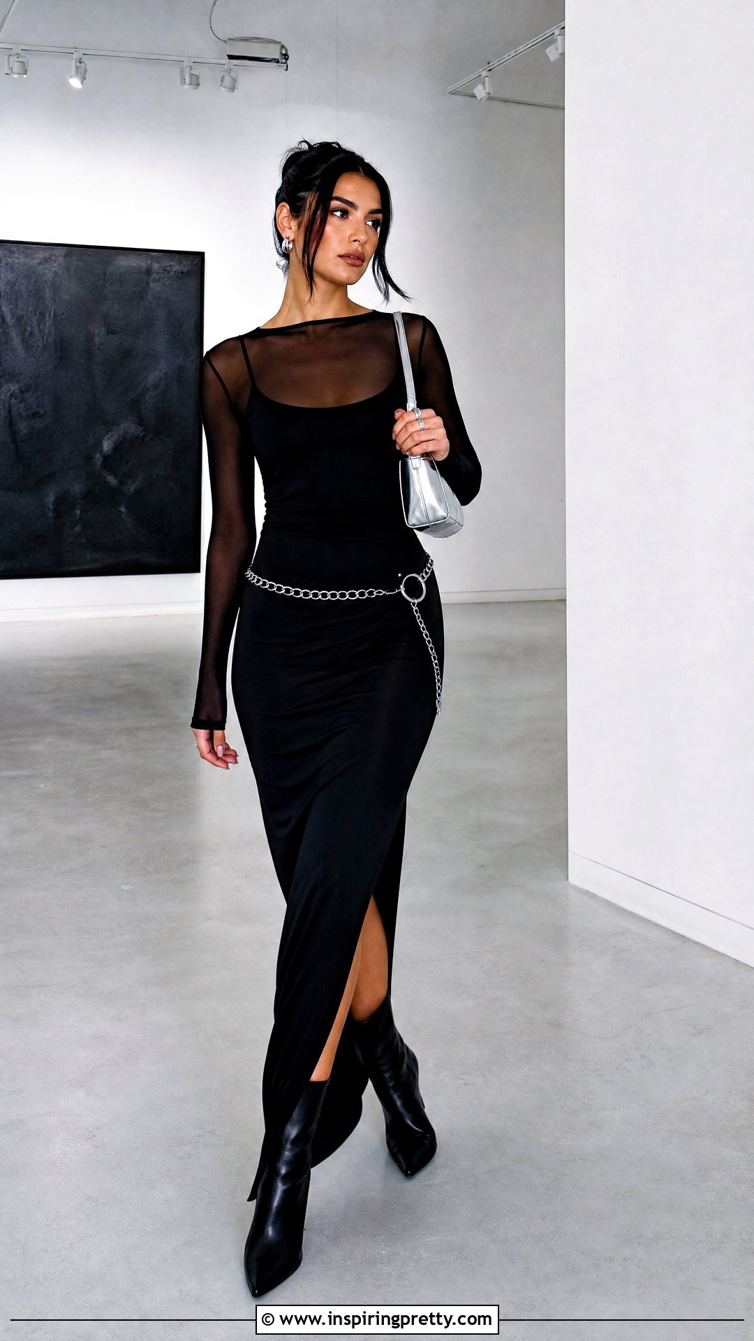 Black Mesh Top With Maxi Skirt - 25 Dua Lipa Black Top outfit ideas