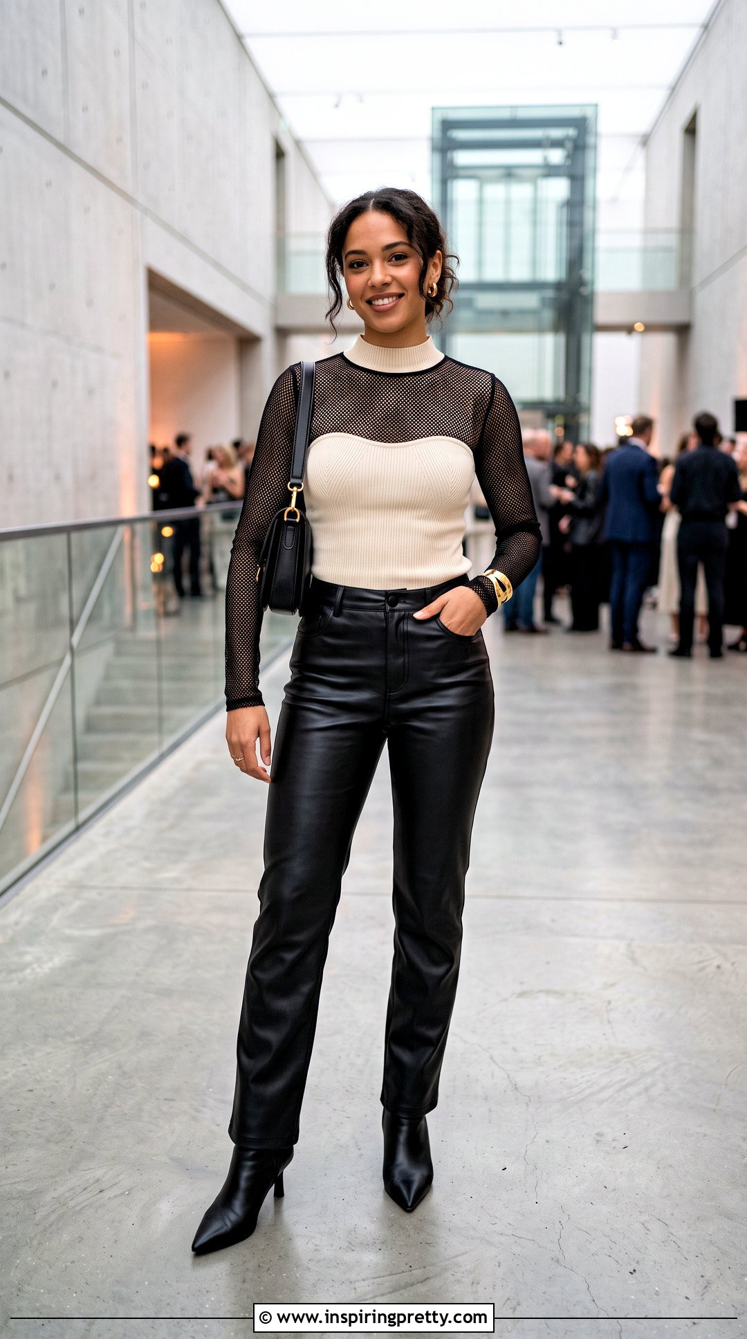 Black Mesh Top With Mock Neck Tank And Leather Pants - What To Wear Under Black Mesh Top (20 Ways)