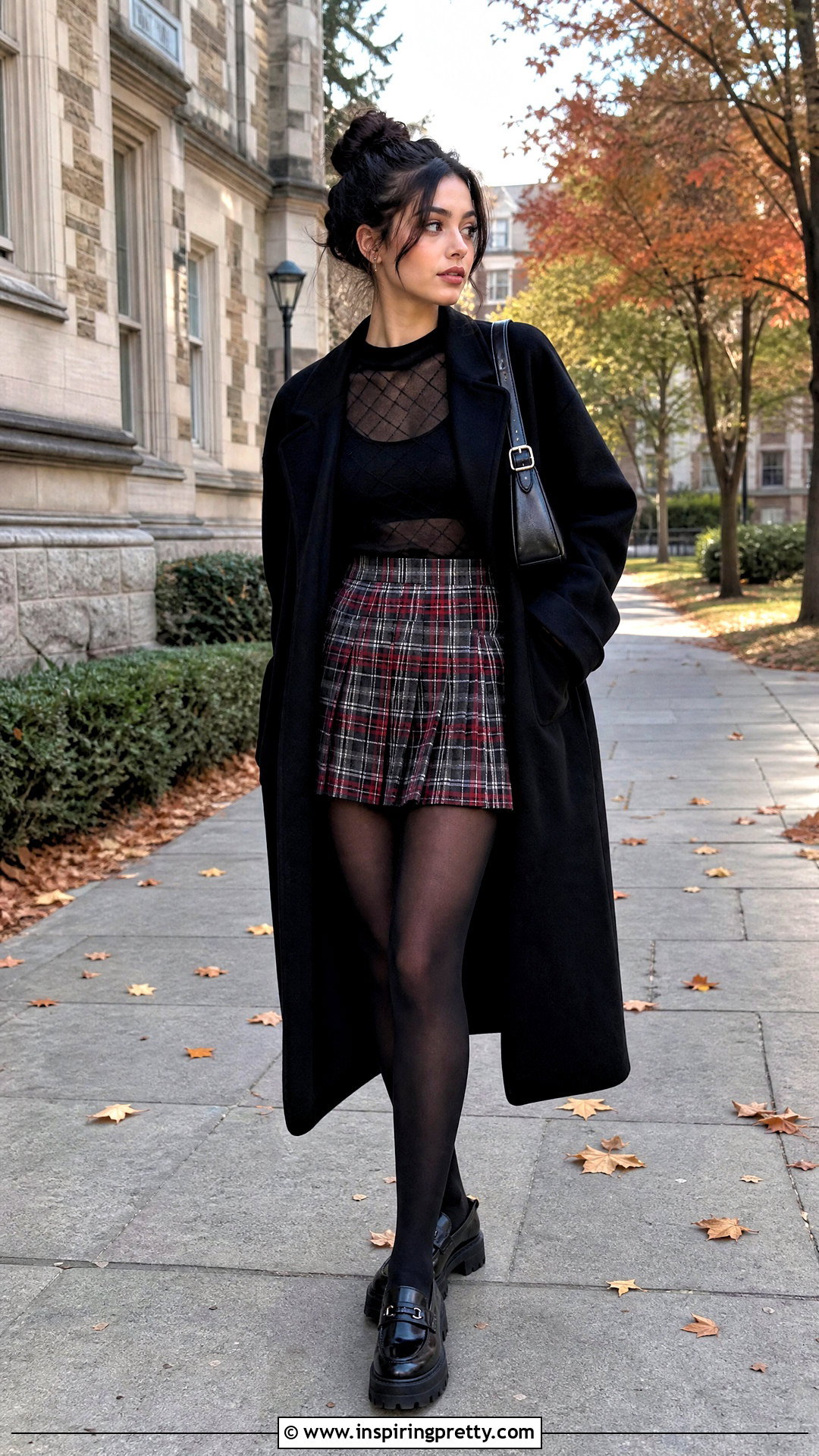 Black Mesh Top With Plaid Mini Skirt - 50 black mesh top outfit ideas
