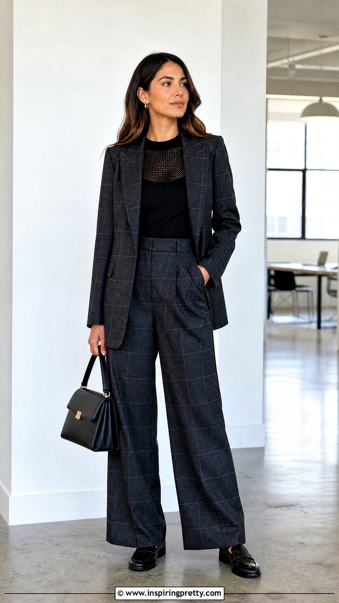 Black Mesh Top With Plaid Trousers - 50 black mesh top outfit ideas