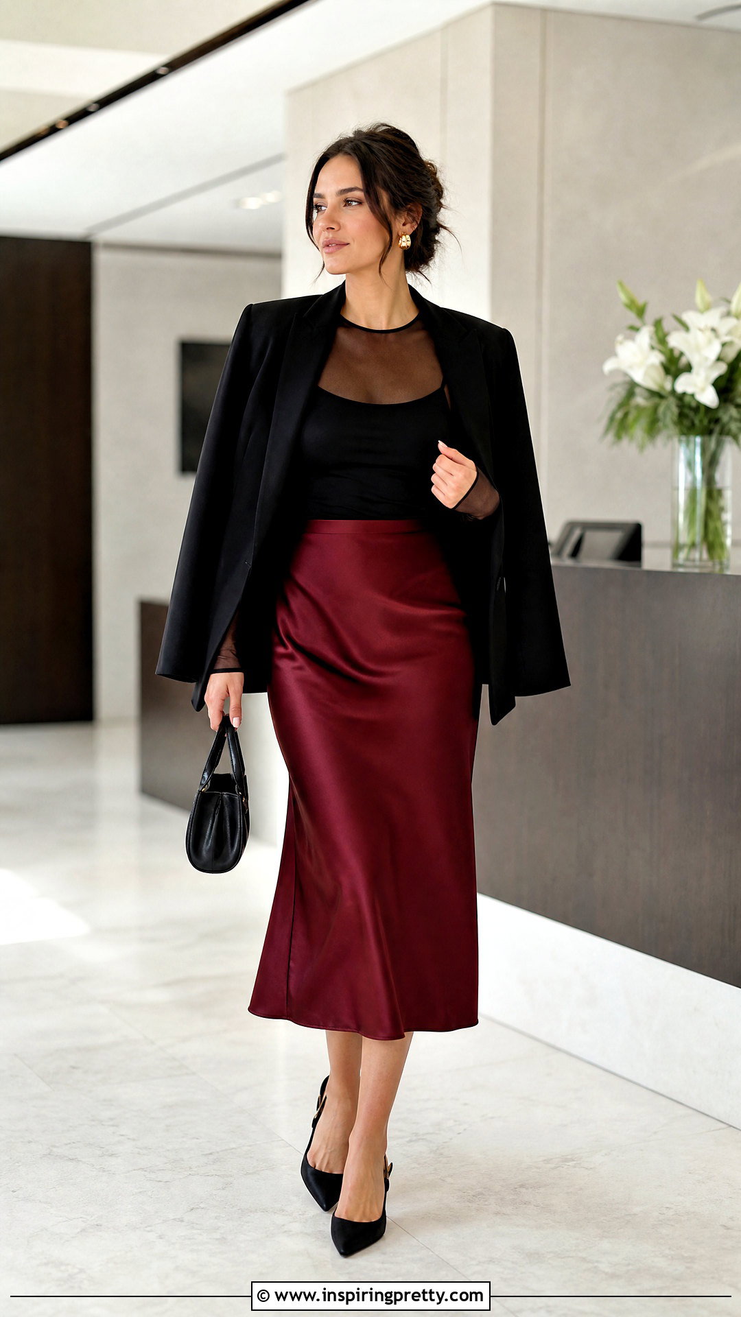 Black Mesh Top With Red Midi Skirt - 50 black mesh top outfit ideas