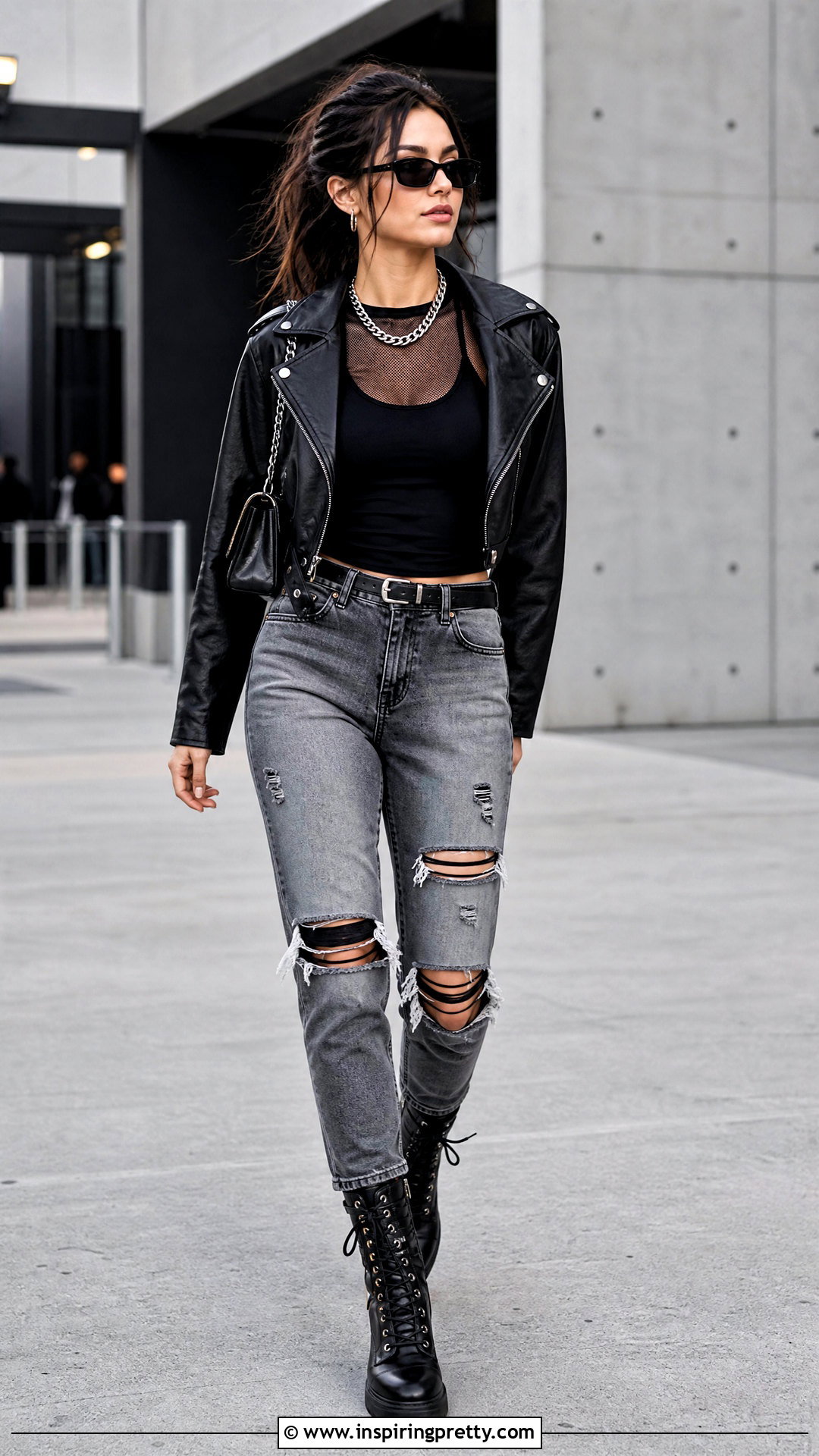 Black Mesh Top With Ripped Jeans And Combat Boots - 50 black mesh top outfit ideas