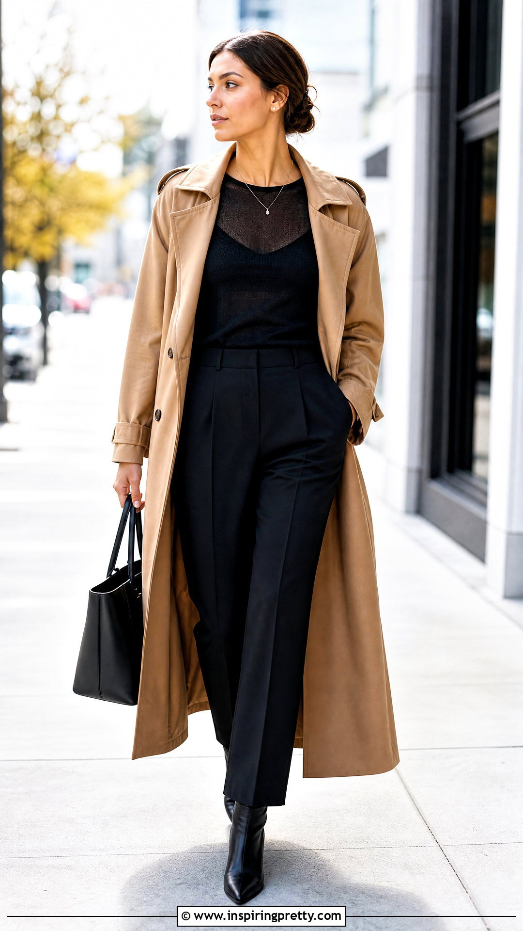 Black Mesh Top With Trench Coat And Trousers - 50 black mesh top outfit ideas