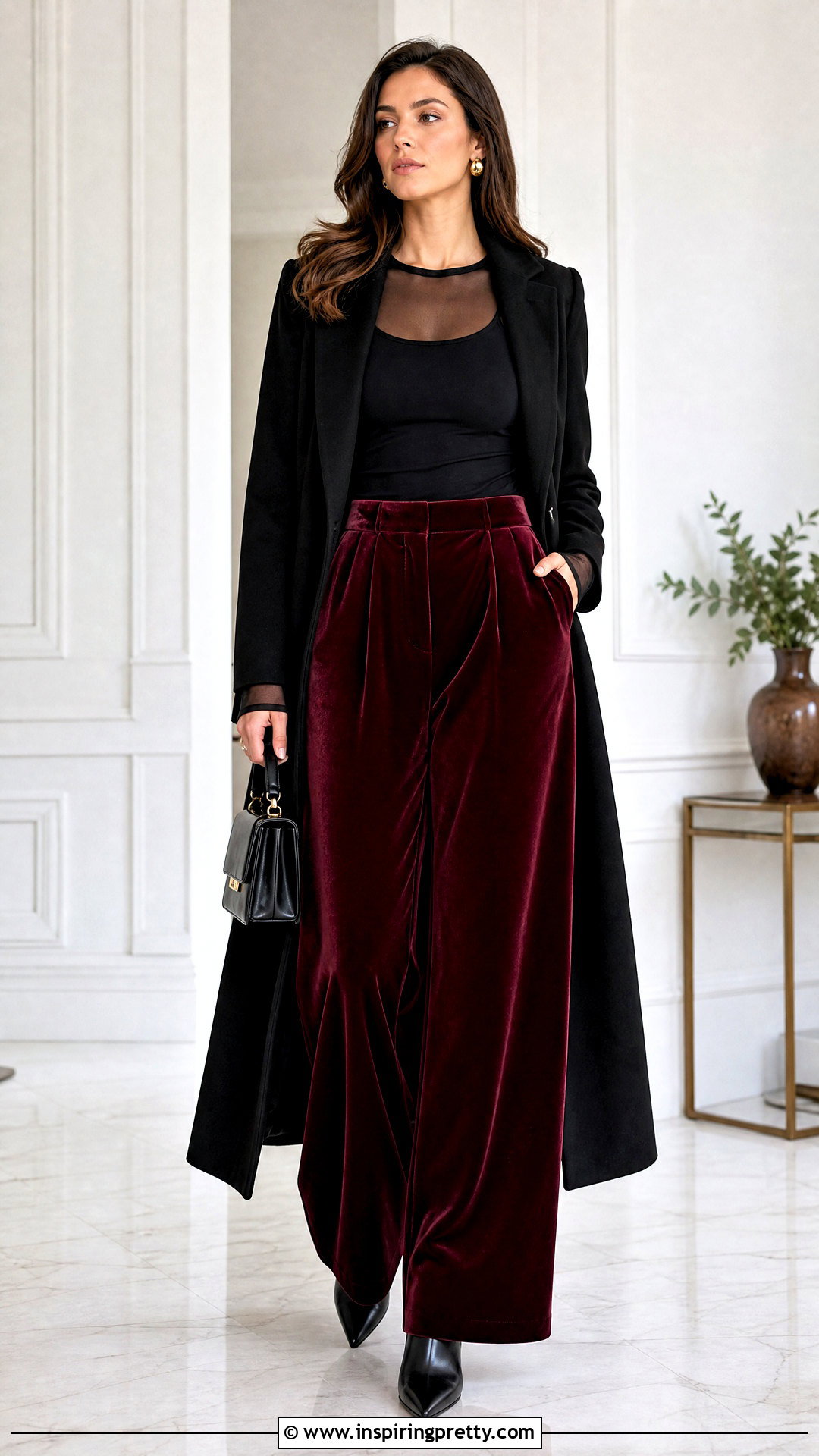Black Mesh Top With Velvet Trousers - 50 black mesh top outfit ideas