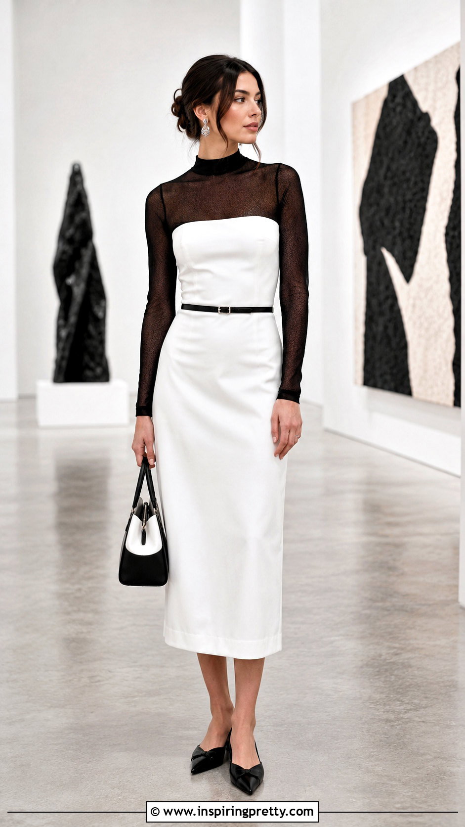 Black Mesh Top With White Strapless Midi Dress - 25 mesh top under strapless dress outfit ideas