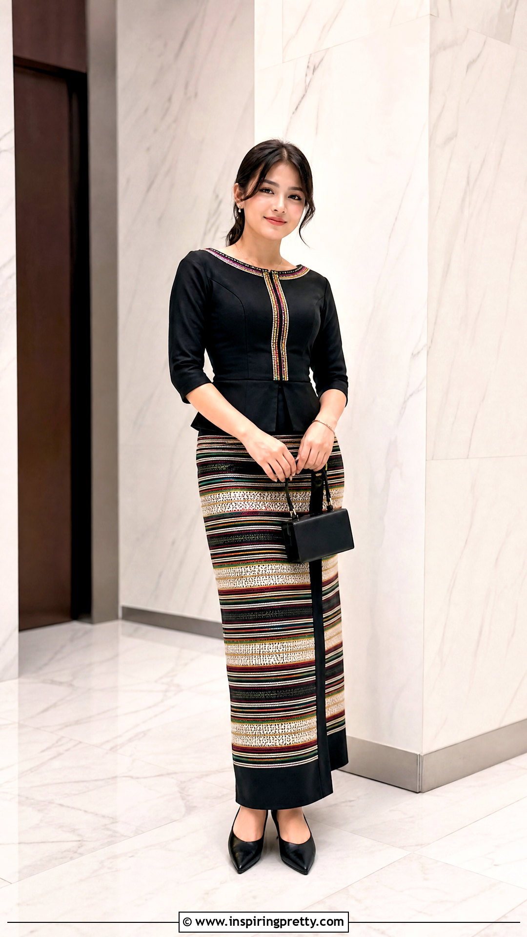 Black Mizo Top With Striped Puan Outfit - 50 mizo tops designs