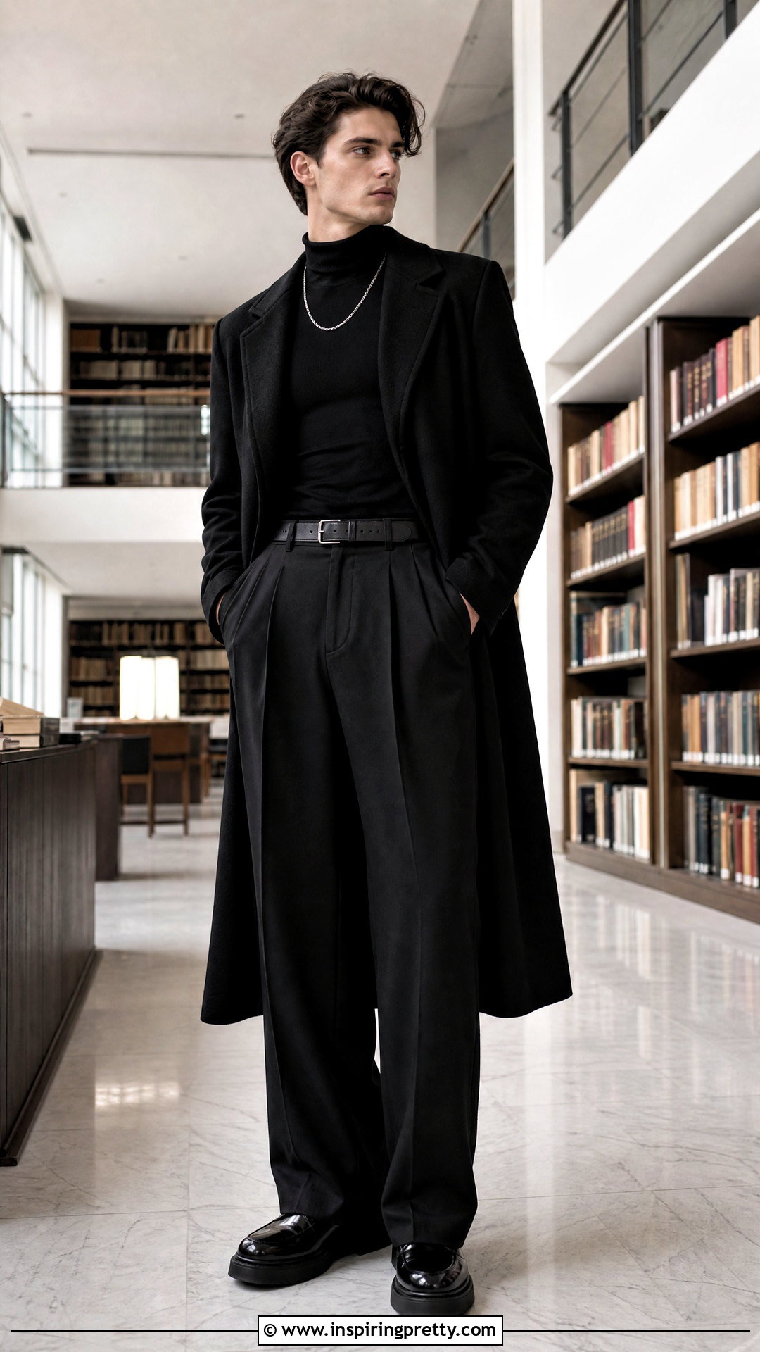 Black Mock Neck Goth Top With Pleated Trousers - 25 goth tops men