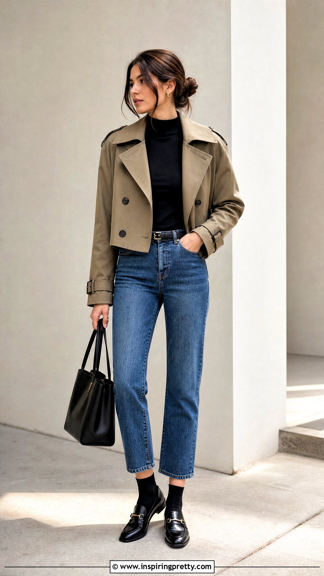 Black Mock Neck Top And Cropped Jeans Outfit - 50 black top and jeans outfit ideas