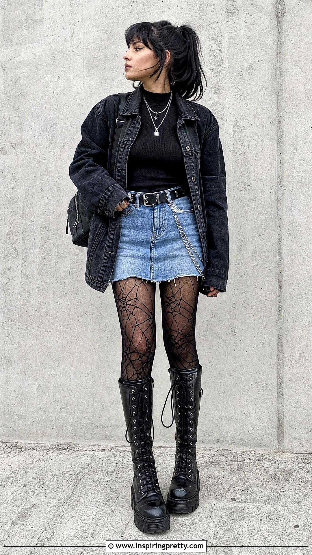 Black Mock Neck Top And Mini Skirt Emo Outfit - 50 emo top outfit ideas