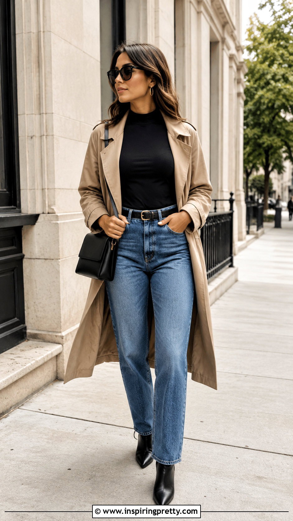Black Mock Turtleneck Top With Straight Leg Jeans - 25 mock turtleneck top outfit ideas