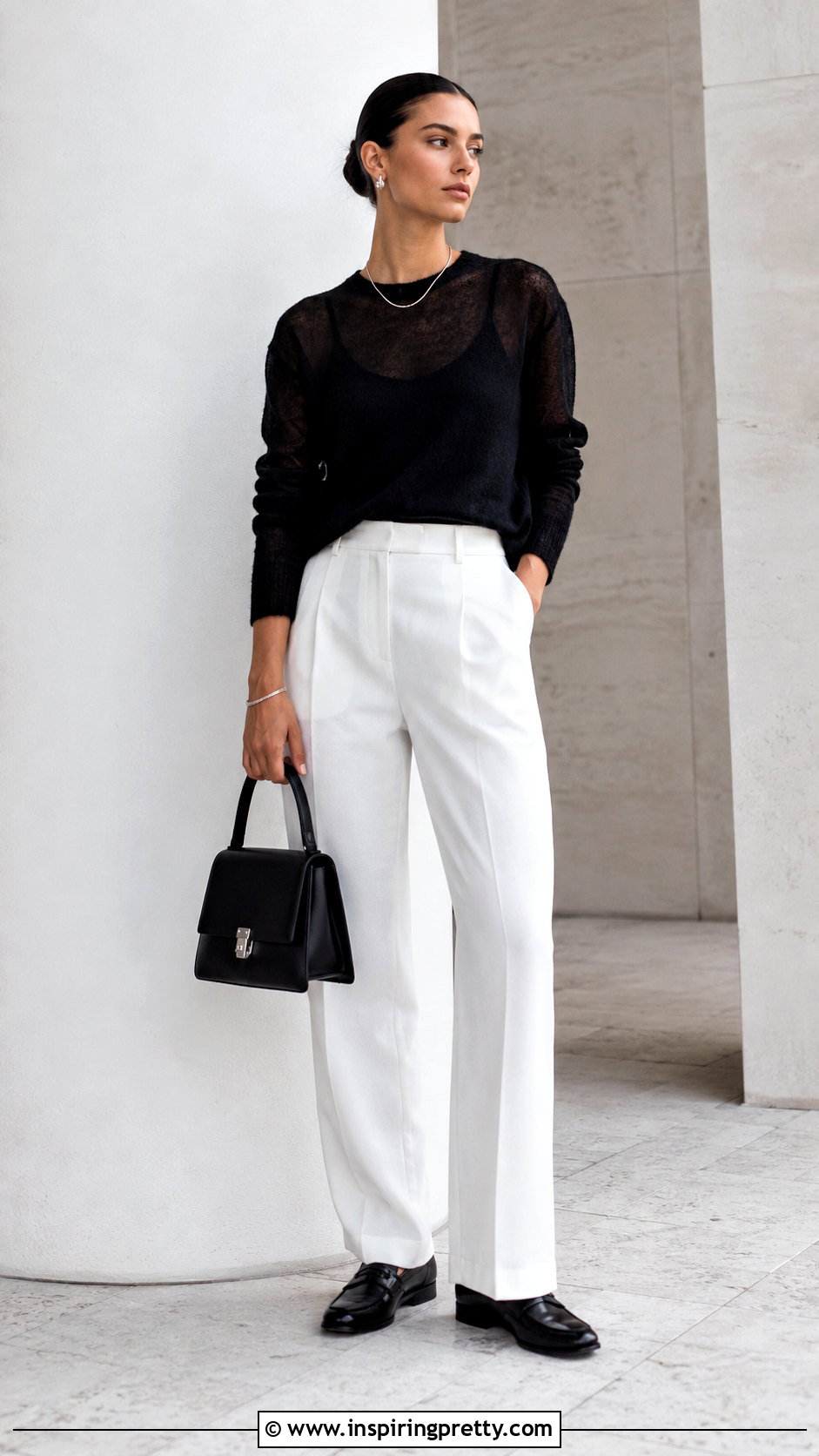 Black Mohair Top With White Trousers - 50 mohair top outfit ideas
