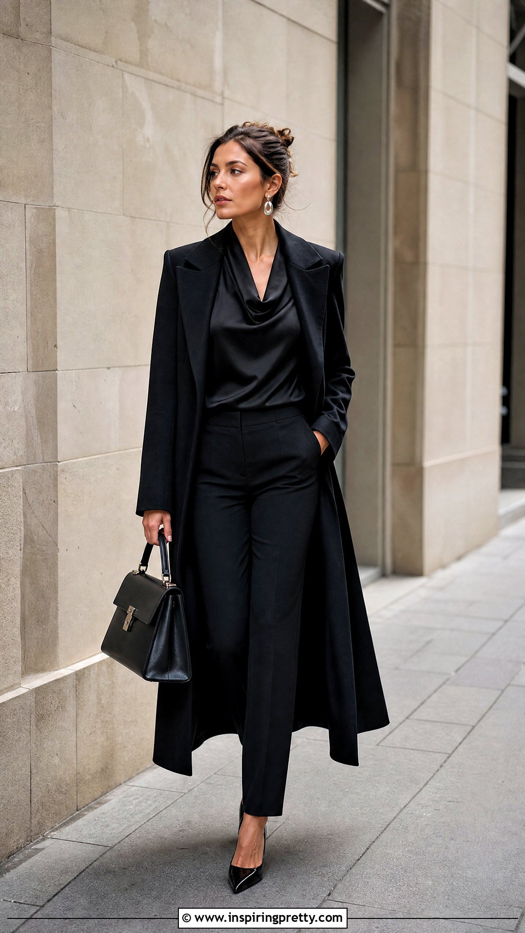 Black Monochrome Cowl Neck Top Outfit - 50 cowl neck top outfit ideas