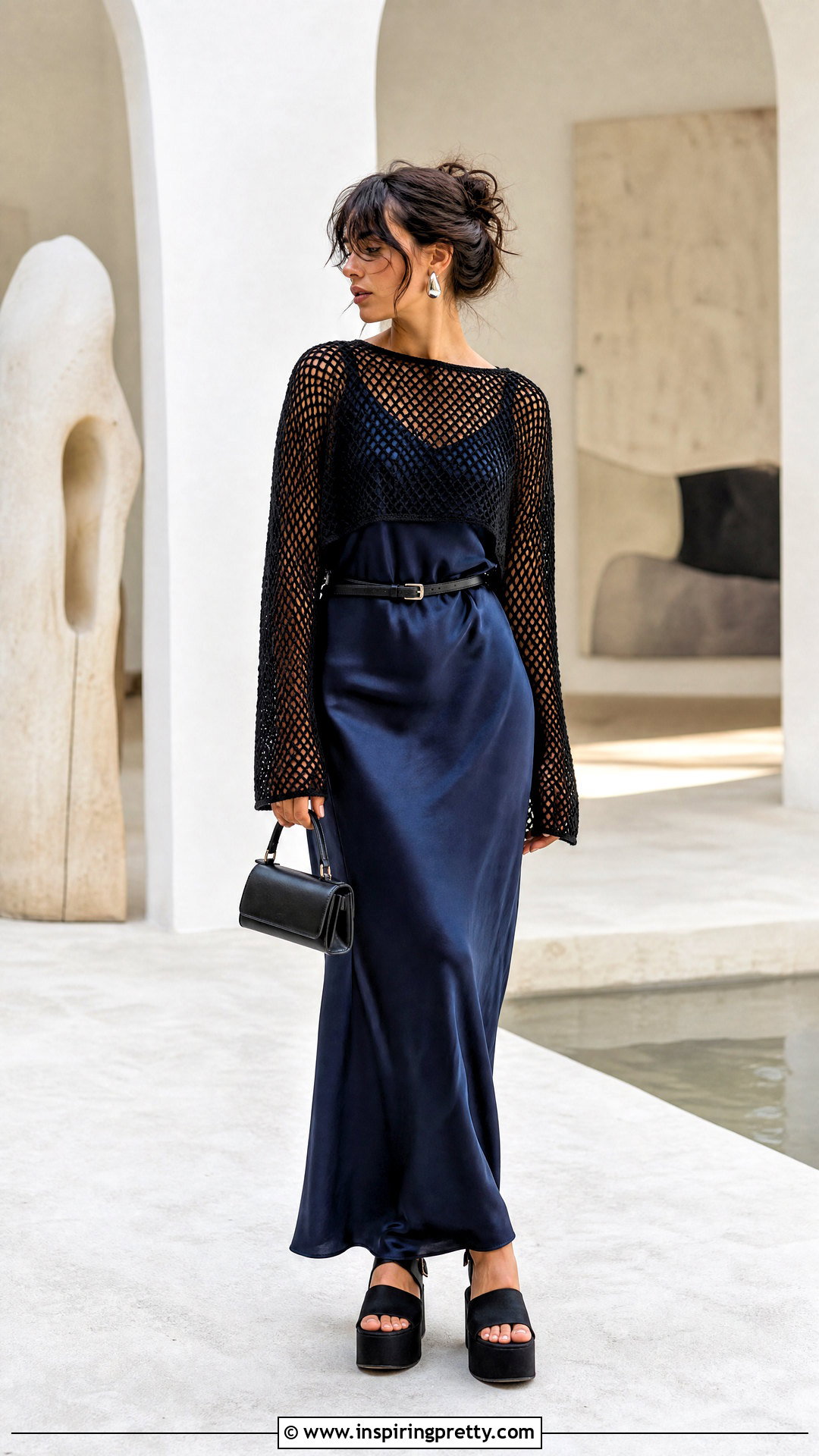 Black Net Top Over A Slip Dress - 50 black net top outfit ideas