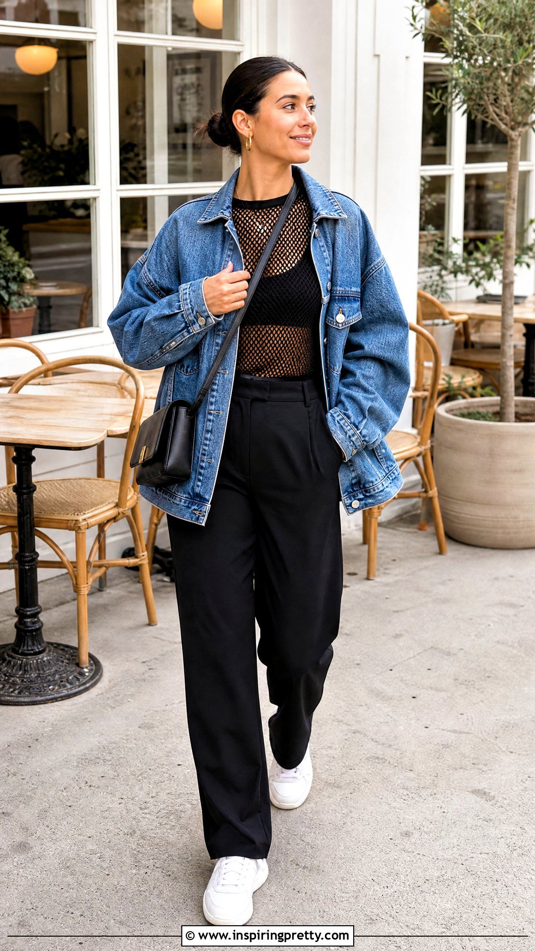 Black Net Top With Denim Jacket - 50 black net top outfit ideas