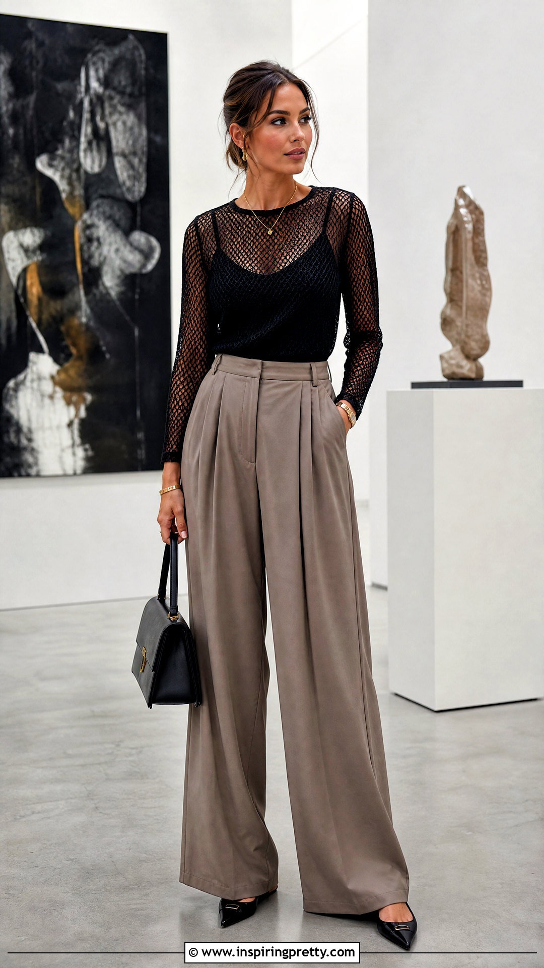 Black Net Top With Pleated Pants - 50 black net top outfit ideas